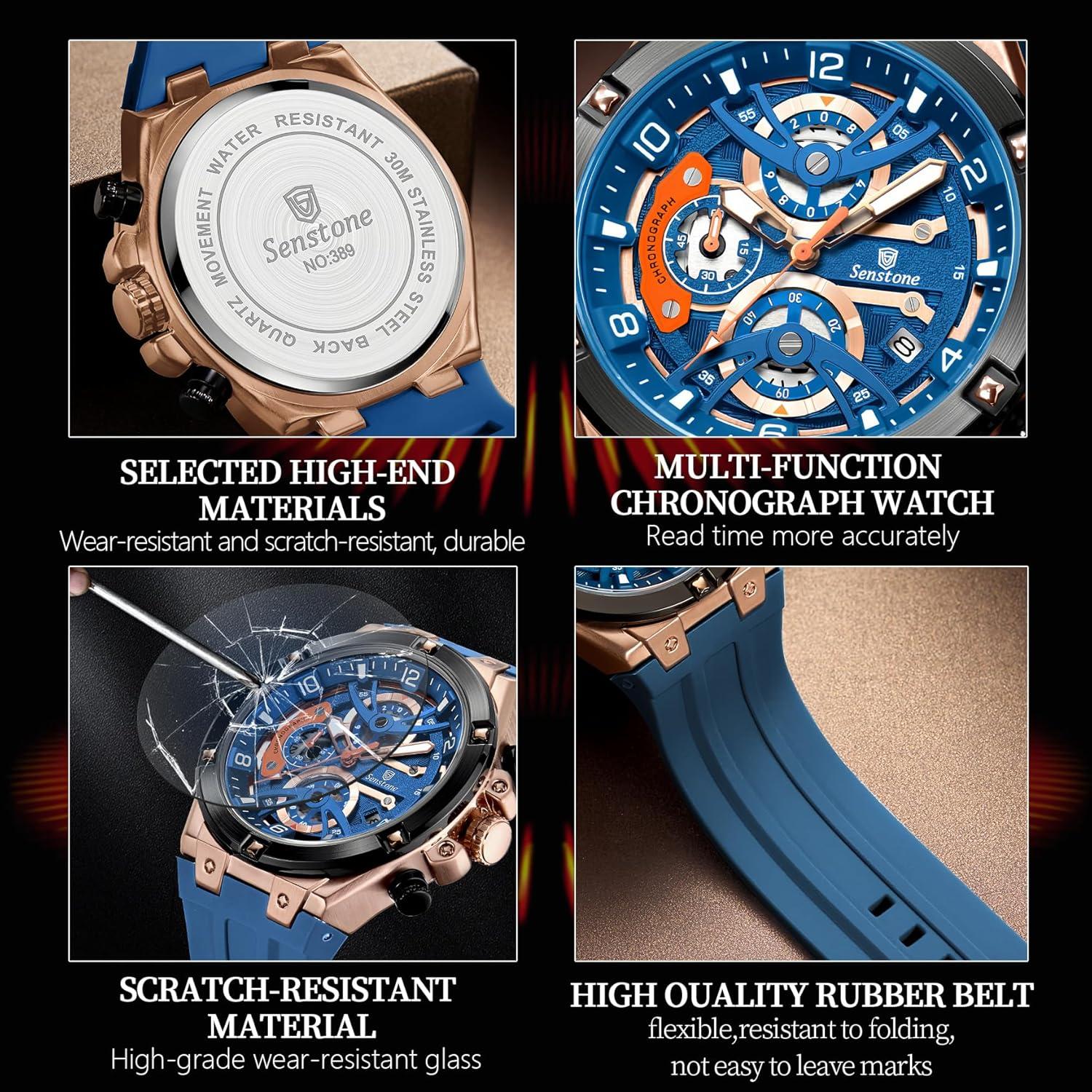 Reloj deportivo Senstone hombre azul cronógrafo resistente al agua