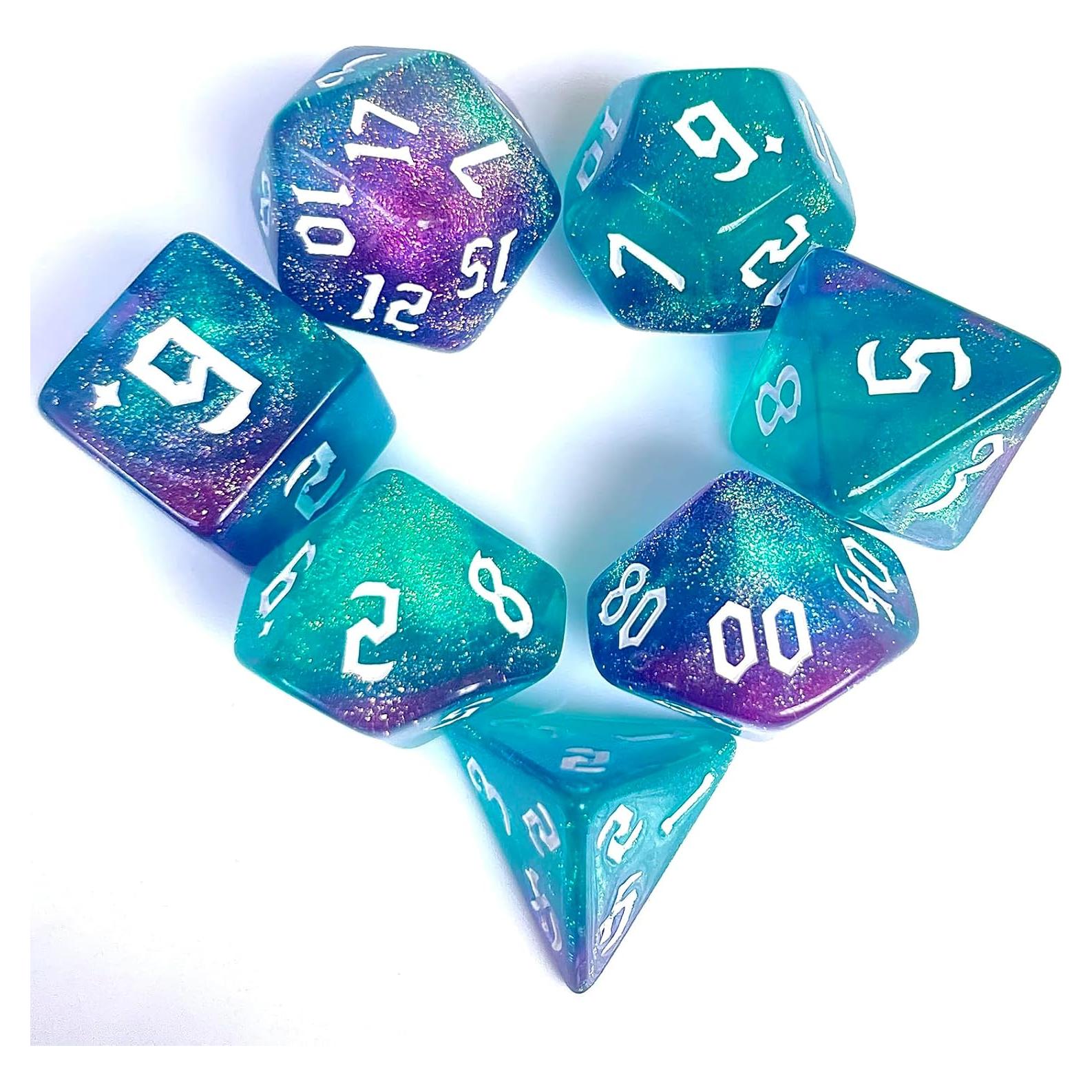 Conjunto de Dados Poliedricos QiAN SiMAi 7 Piezas Brillo Teal