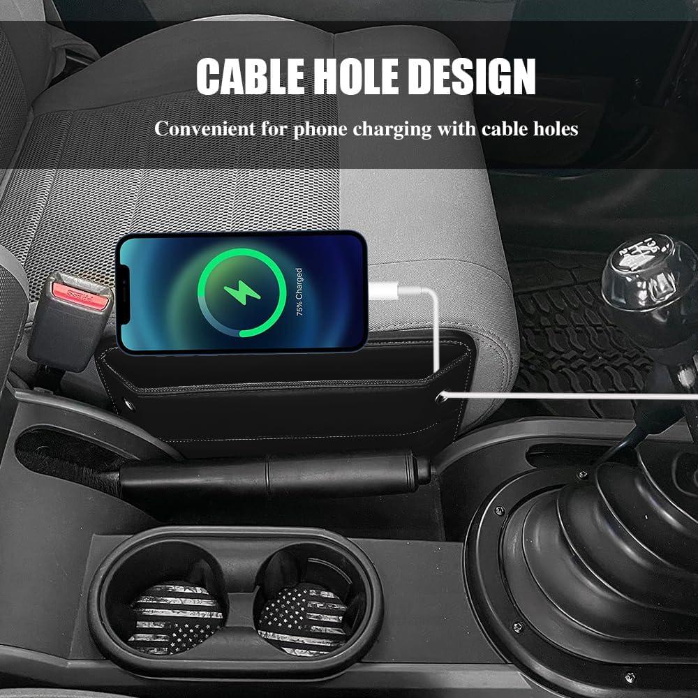 Organizador de Espacio entre Asientos de Coche PACLVIO Cuero Negro