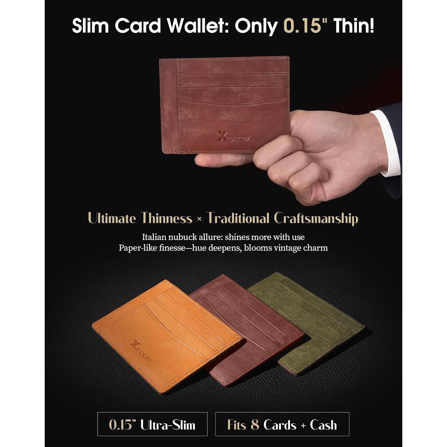 Billetera Slim de Cuero Italiano Minimalista con Bloqueo RFID