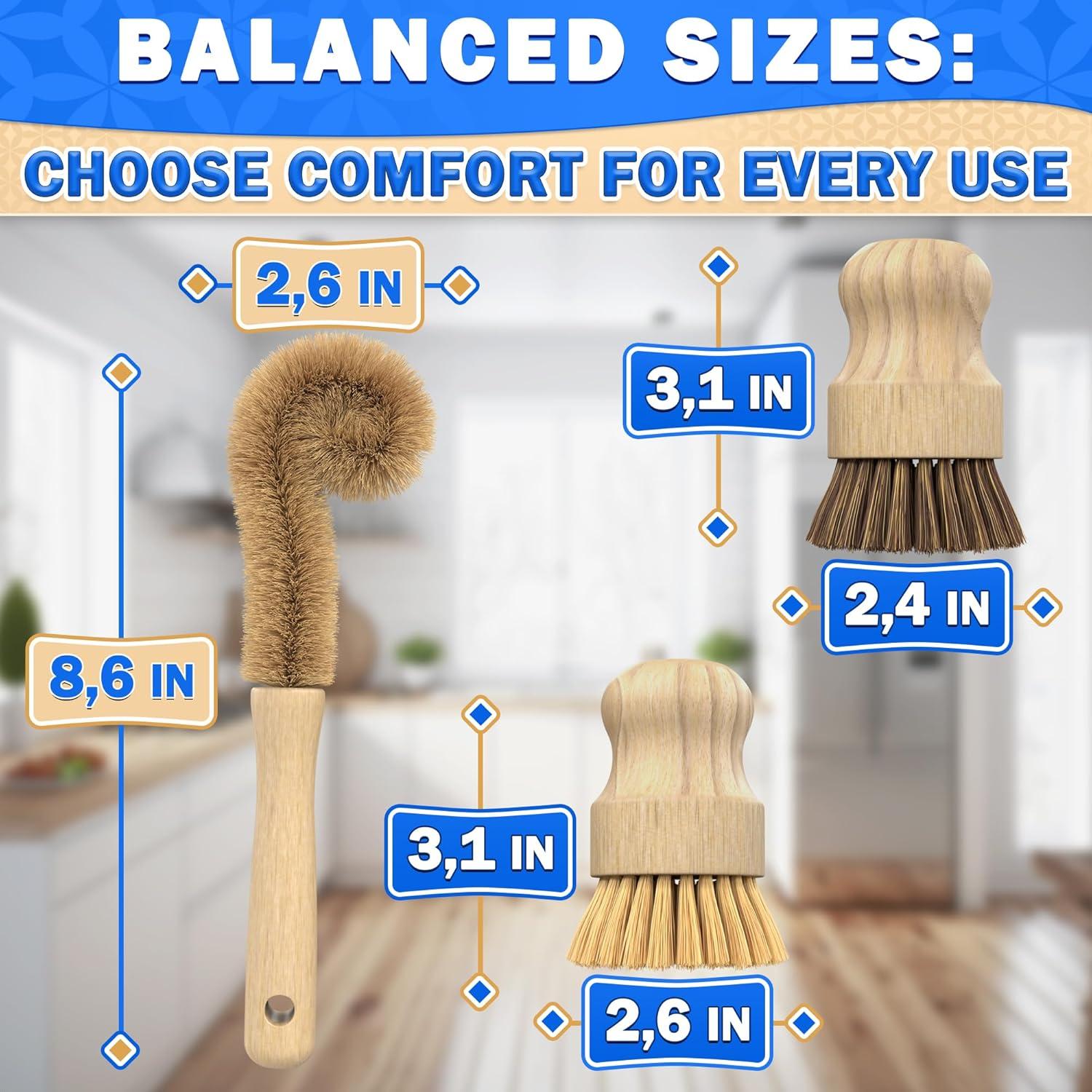 Juego de 5 cepillos de bambú ZOKLU para platos y botellas