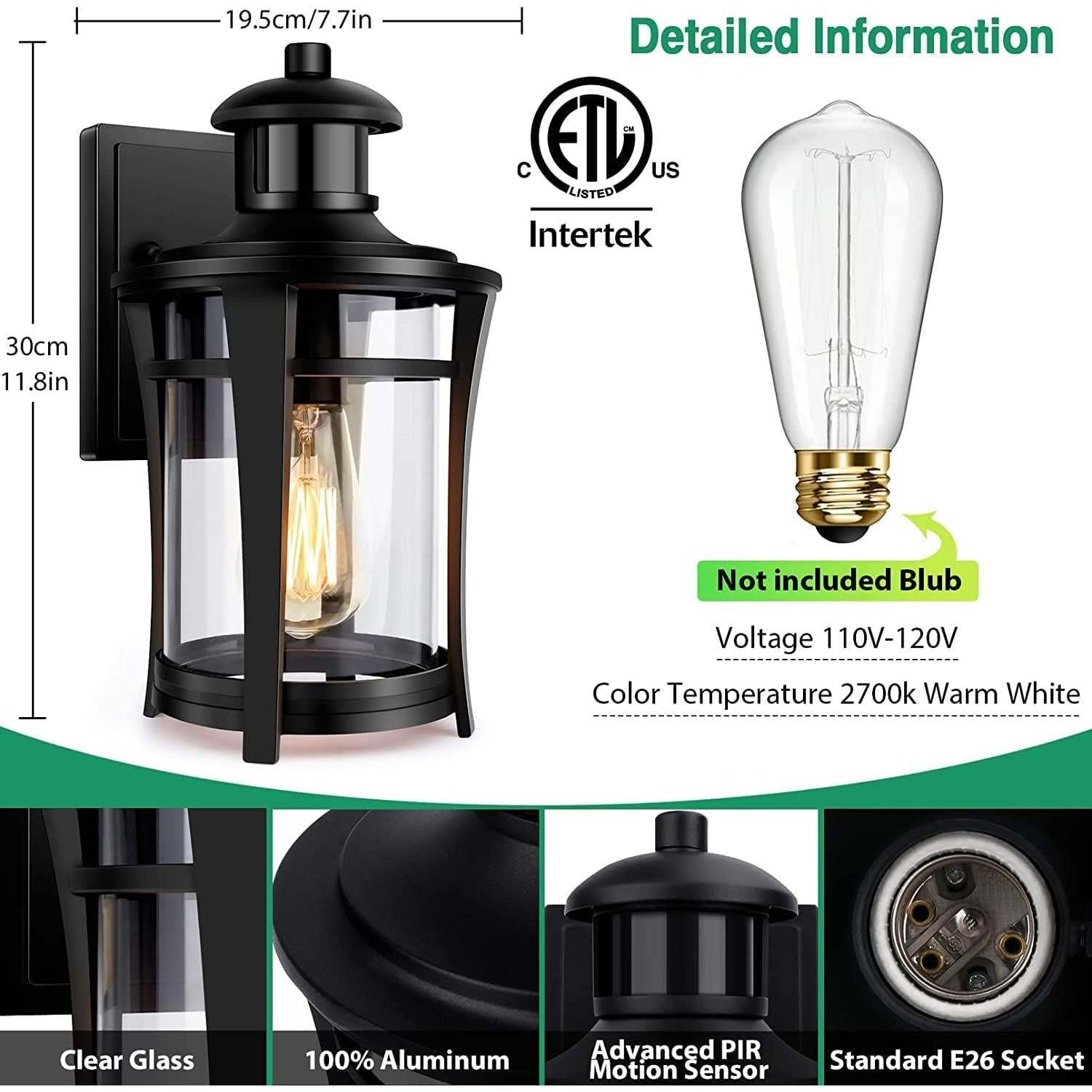 Lamomo Lámpara de Pared Exterior con Sensor de Movimiento 3 Modos