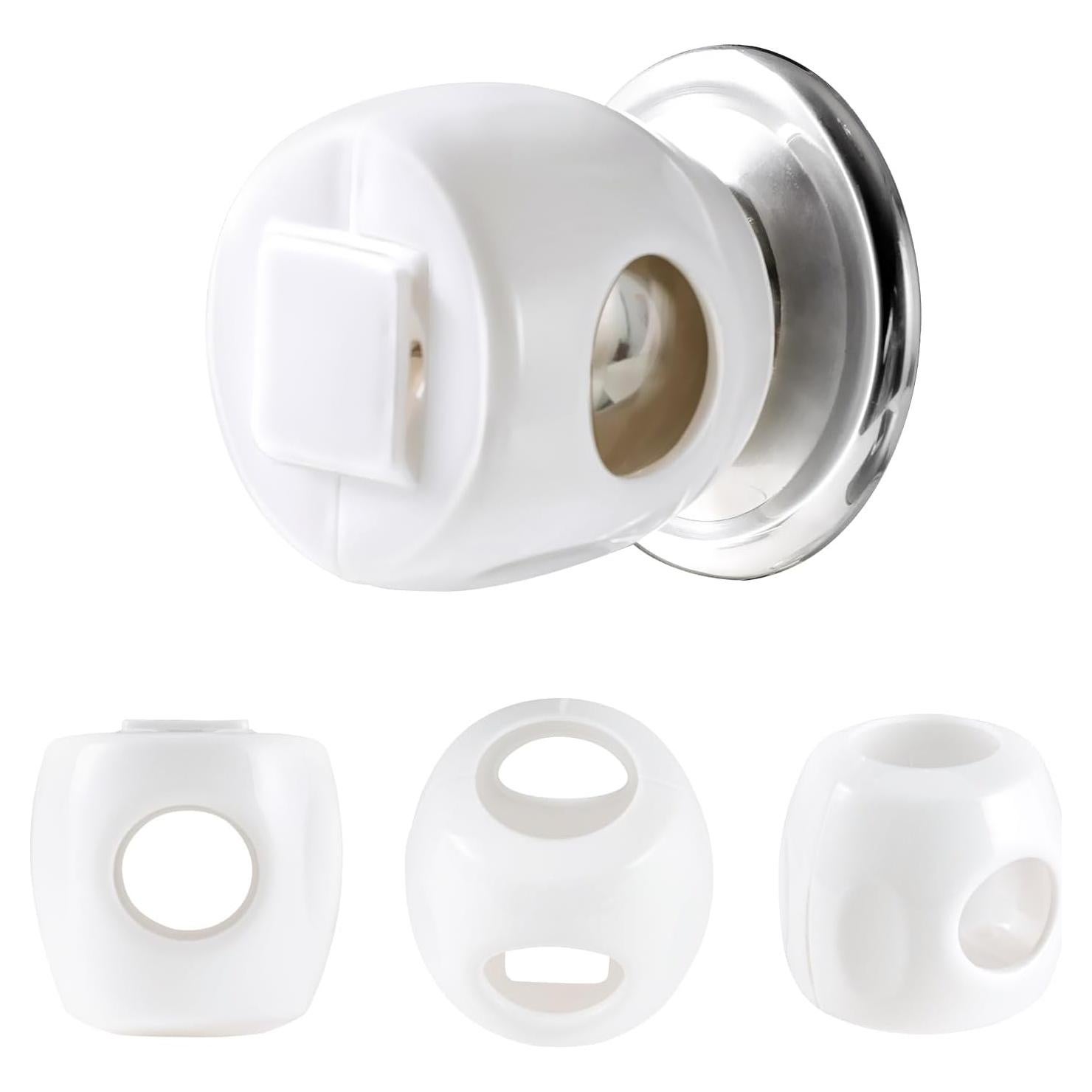 Inaya Door Knob Safety Cover for Kids with Lock Cap (4 Pack) – Child Proof Door Knob Covers for Baby Proofing – Door Locks for Kids Safety, Fits Most Round Handles, Easy to Install, White