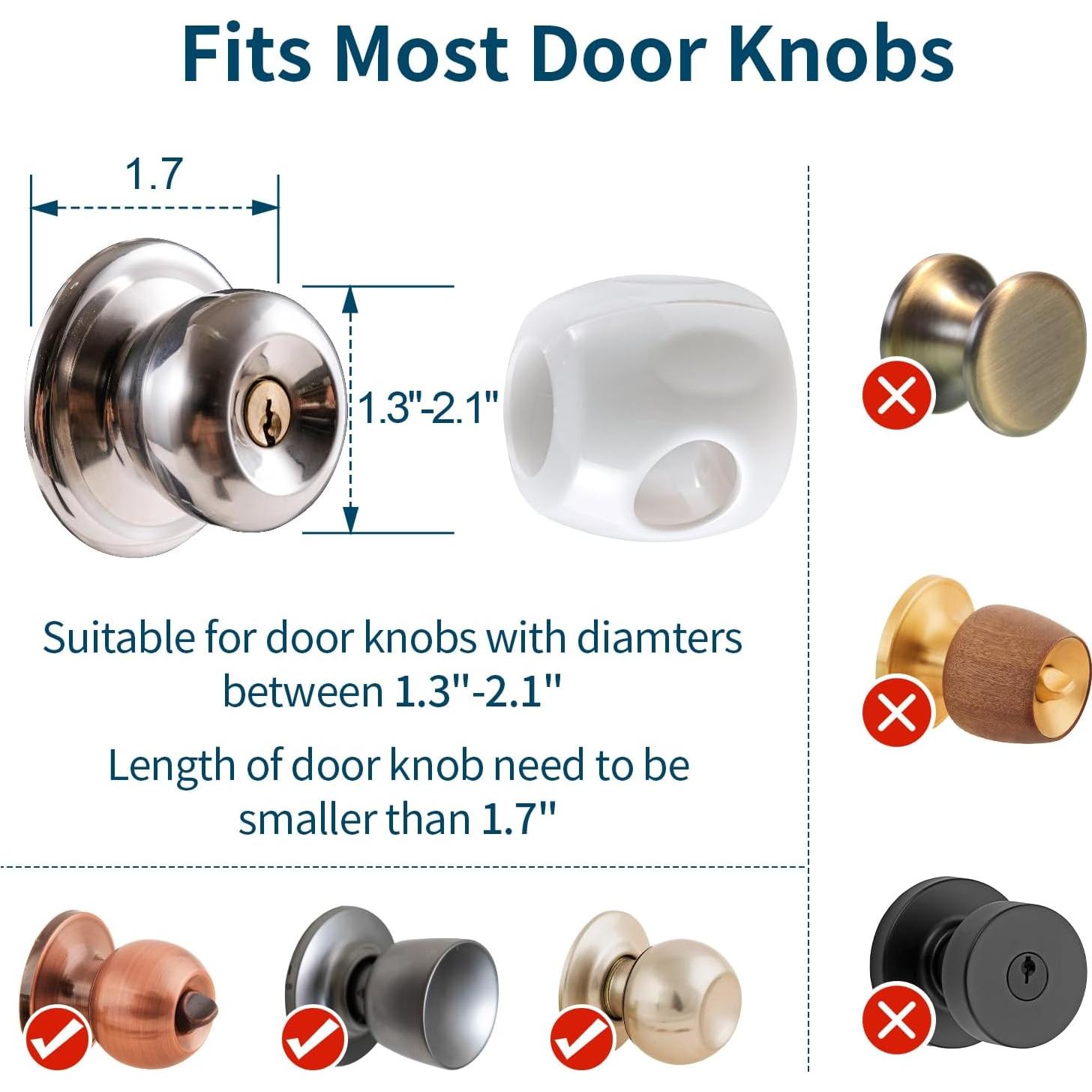 Inaya Door Knob Safety Cover for Kids with Lock Cap (4 Pack) – Child Proof Door Knob Covers for Baby Proofing – Door Locks for Kids Safety, Fits Most Round Handles, Easy to Install, White