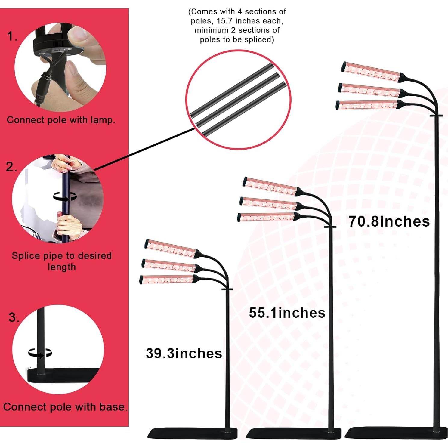 Lámpara de Terapia de Luz Roja Akarishin 27W 3 Cabezas Ajustable