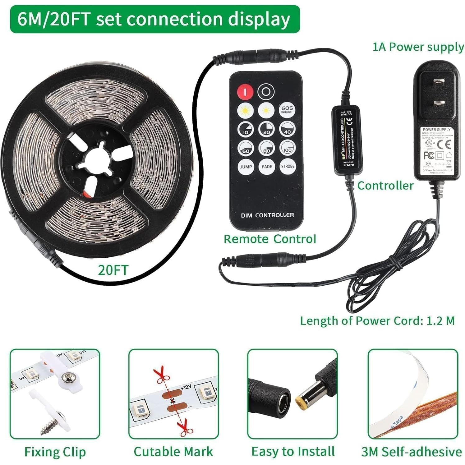 Tira de luz negra LED 6m THECHAM con control remoto 12V