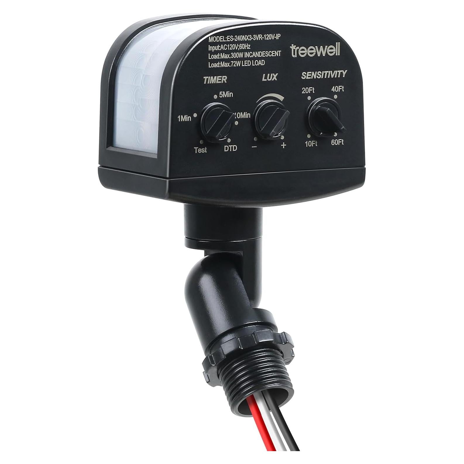 Sensor de Movimiento Treewell 240° Negro, Alcance 18.3m, LUX Ajustable