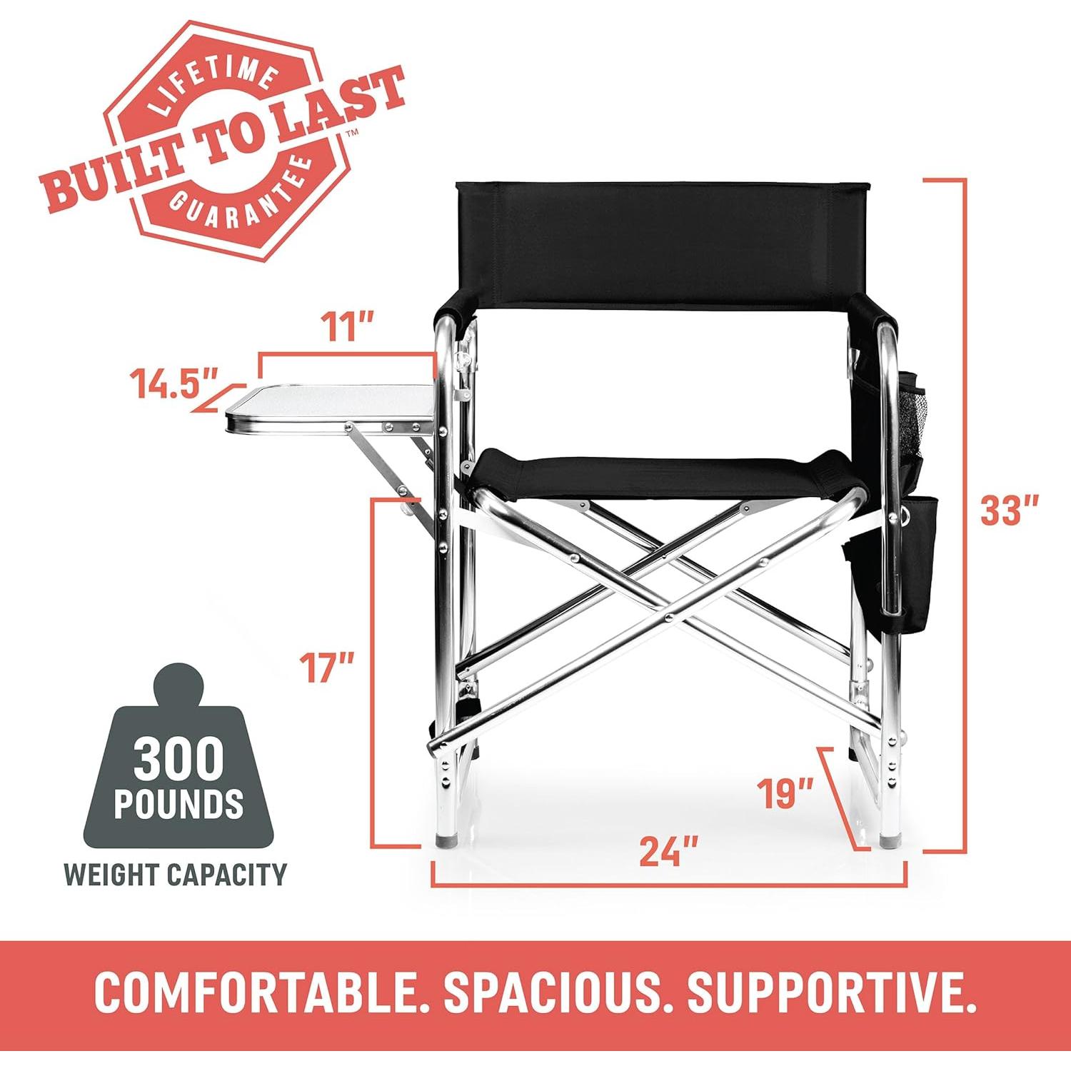 Silla Deportiva Picnic Time con Mesa Lateral - Verde Cazador