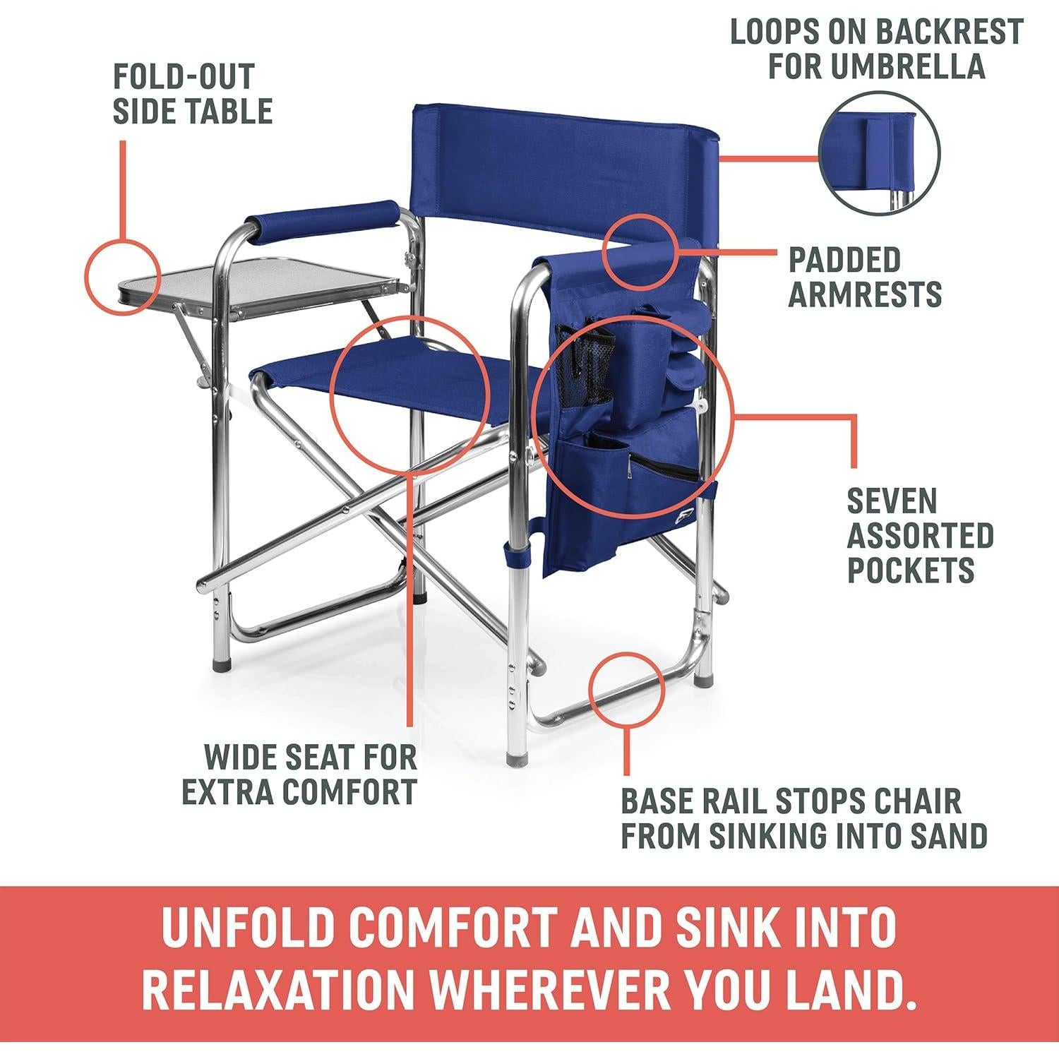 Silla Deportiva Picnic Time con Mesa Lateral - Verde Cazador