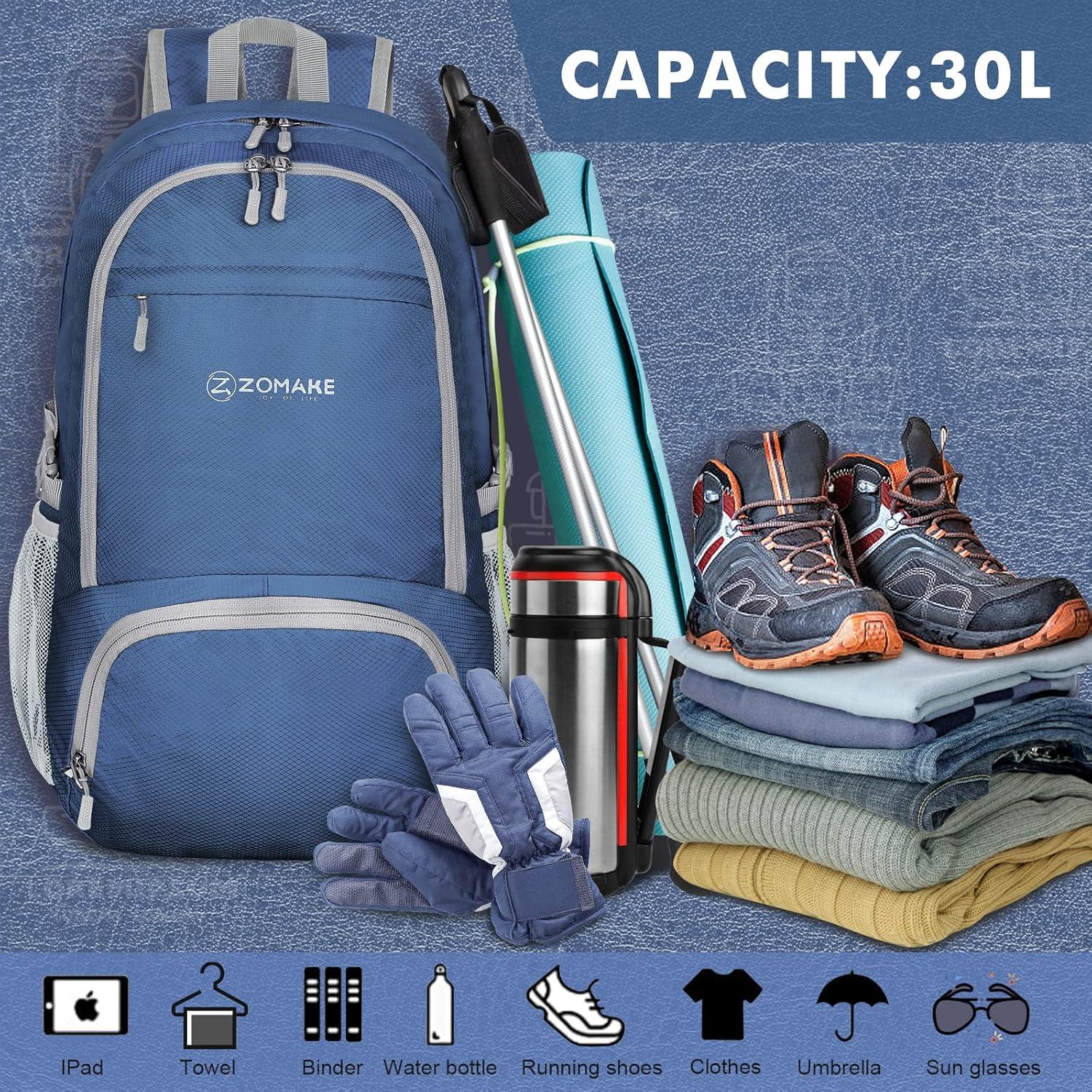 Mochila Plegable ZOMAKE 30L Resistente al Agua Azul Marino