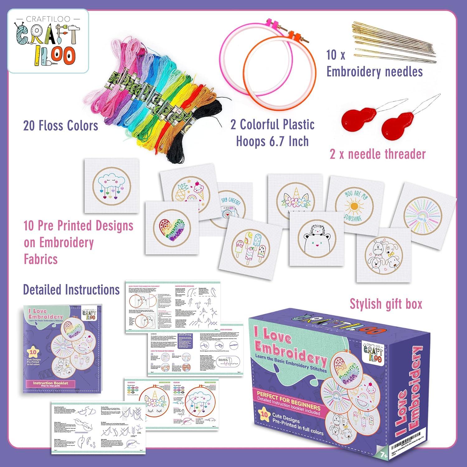 Kit de Bordado CRAFTILOO para Niños - 10 Patrones Preimpresos