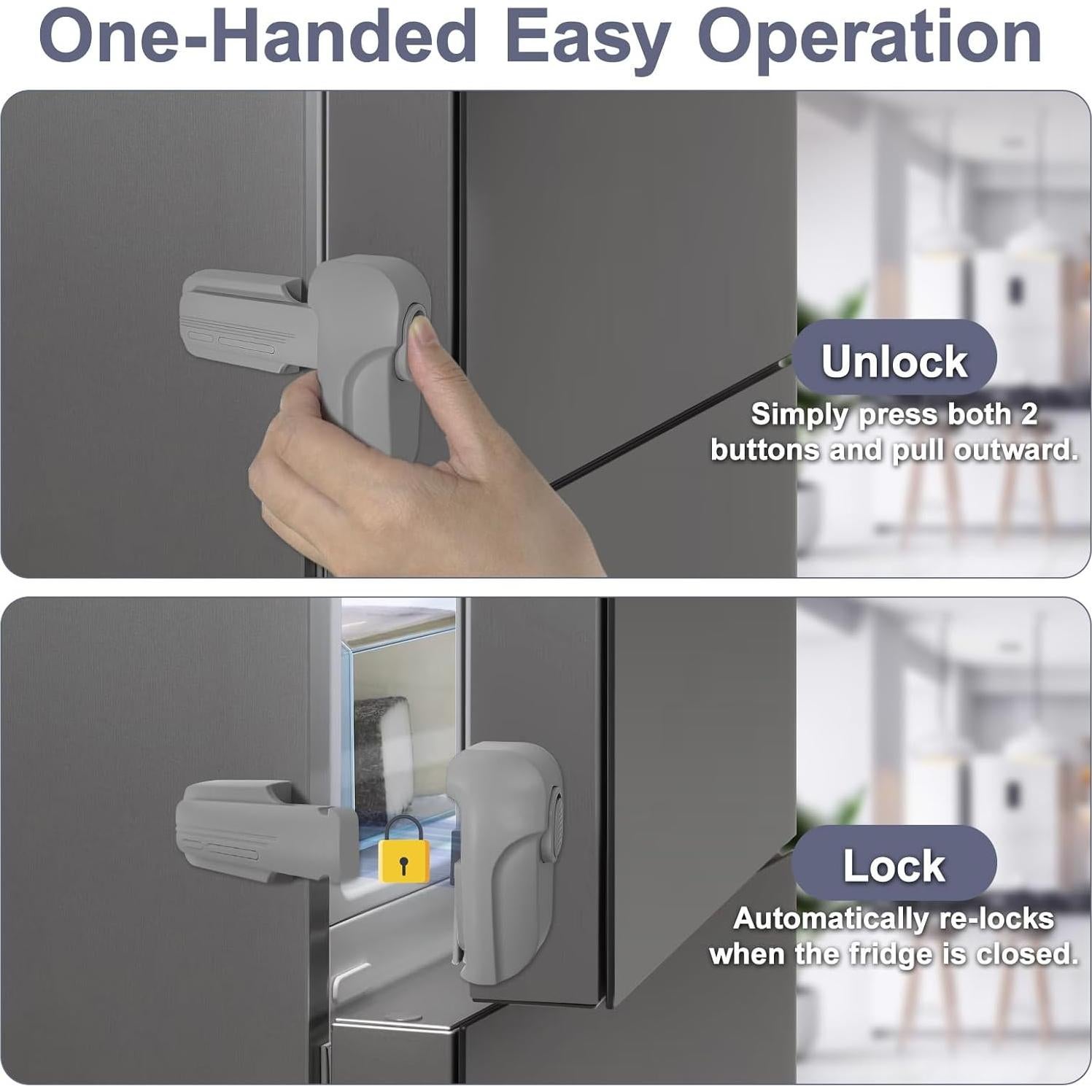 Cerradura de Refrigerador para Niños Uhimooi - Doble Seguridad, Gris