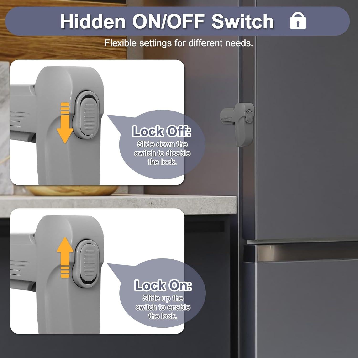 Cerradura de Refrigerador para Niños Uhimooi - Doble Seguridad, Gris