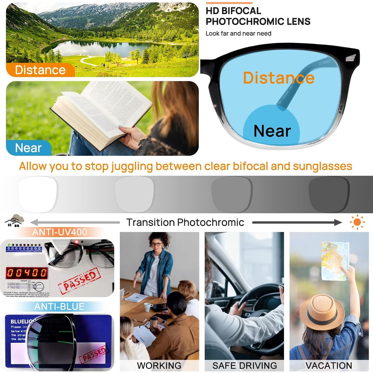 Gafas de lectura bifocales MARE AZZURO fotochromáticas 3.5x