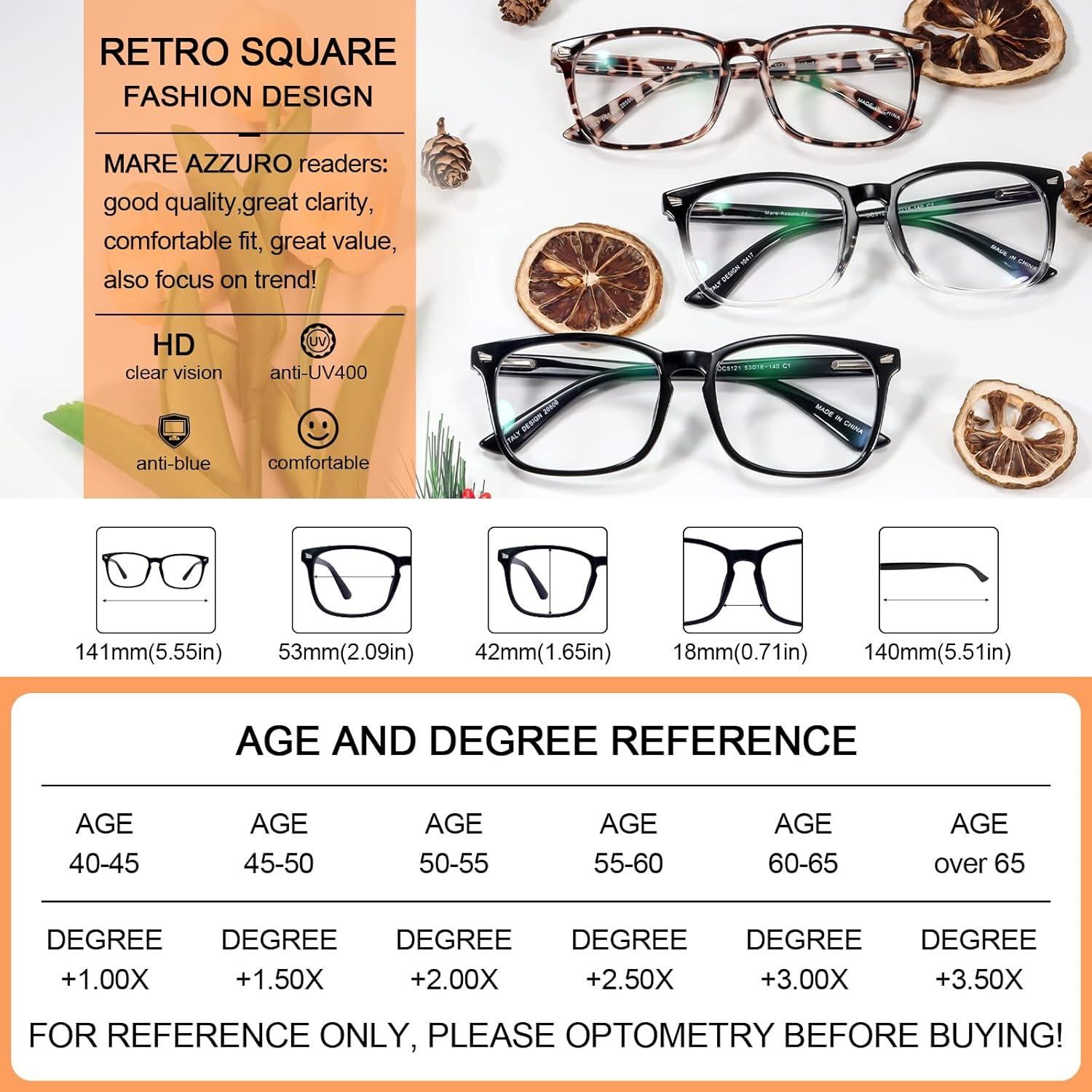 Gafas de Lectura Bifocales MARE AZZURO 2.25 con Luz Azul