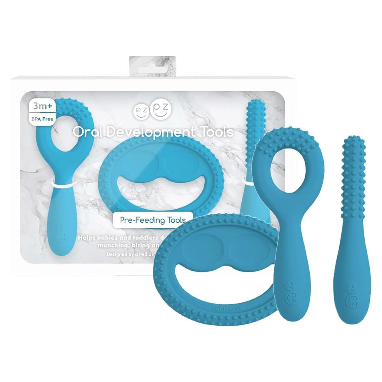 Herramientas de Desarrollo Oral ezpz - 3 Piezas Azul - Silicona 100% Alimentaria