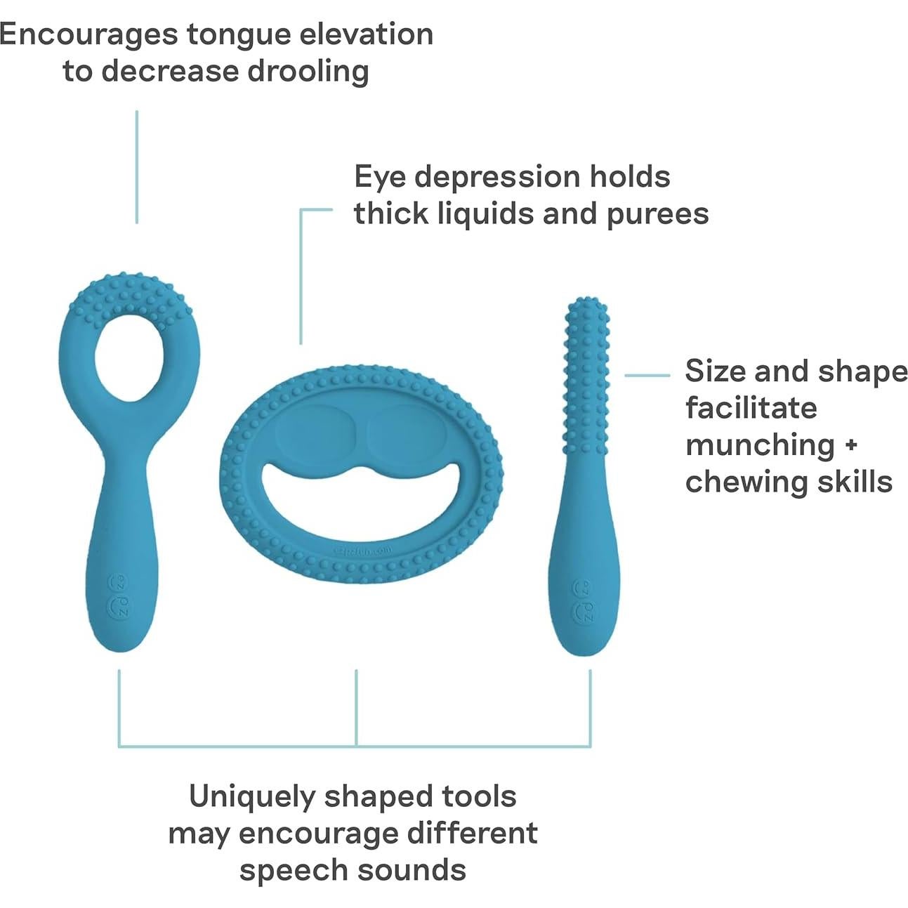 Herramientas de Desarrollo Oral ezpz - 3 Piezas Azul - Silicona 100% Alimentaria