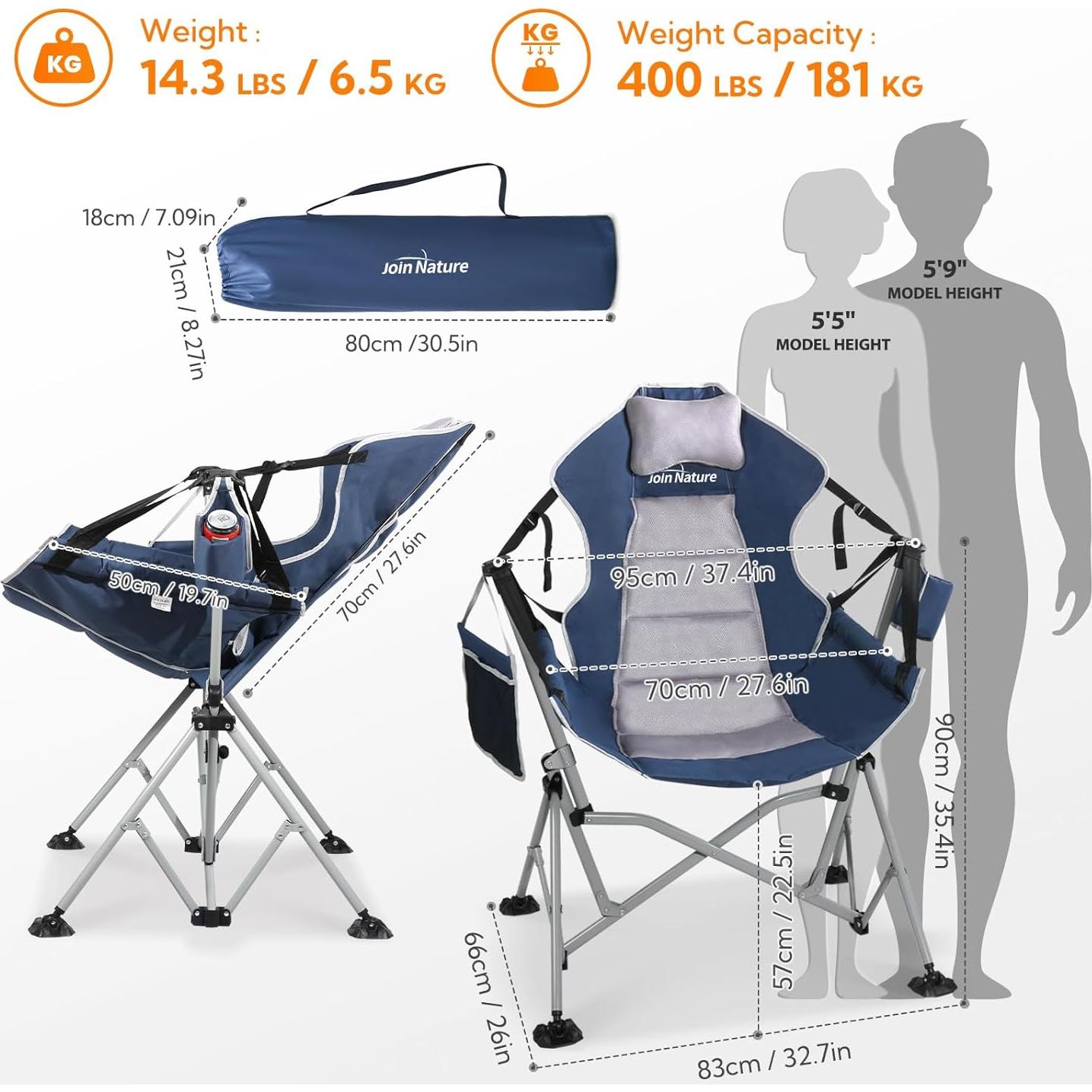 Silla de Camping Colgante HTD060 Azul Plegable y Ajustable
