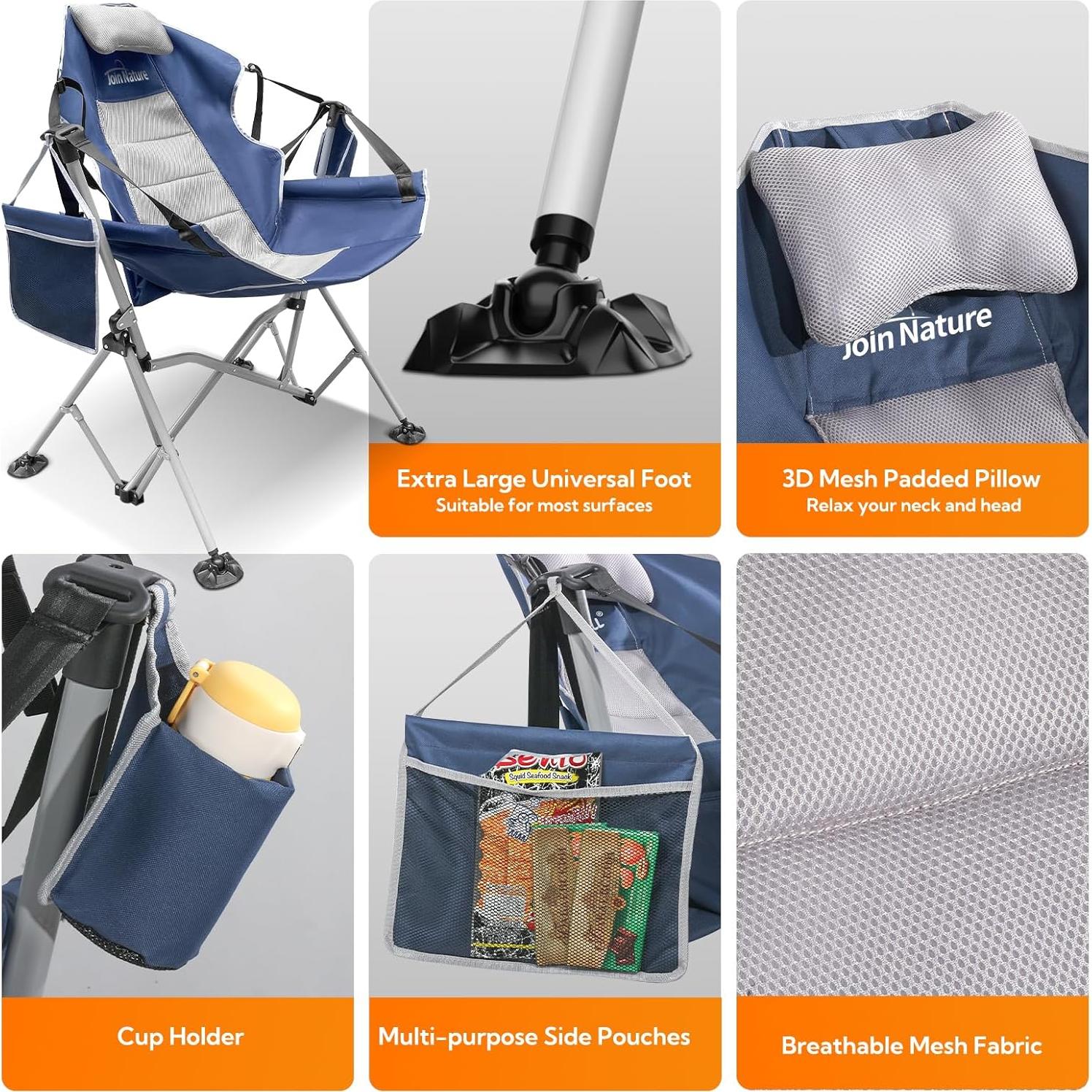 Silla de Camping Colgante HTD060 Azul Plegable y Ajustable