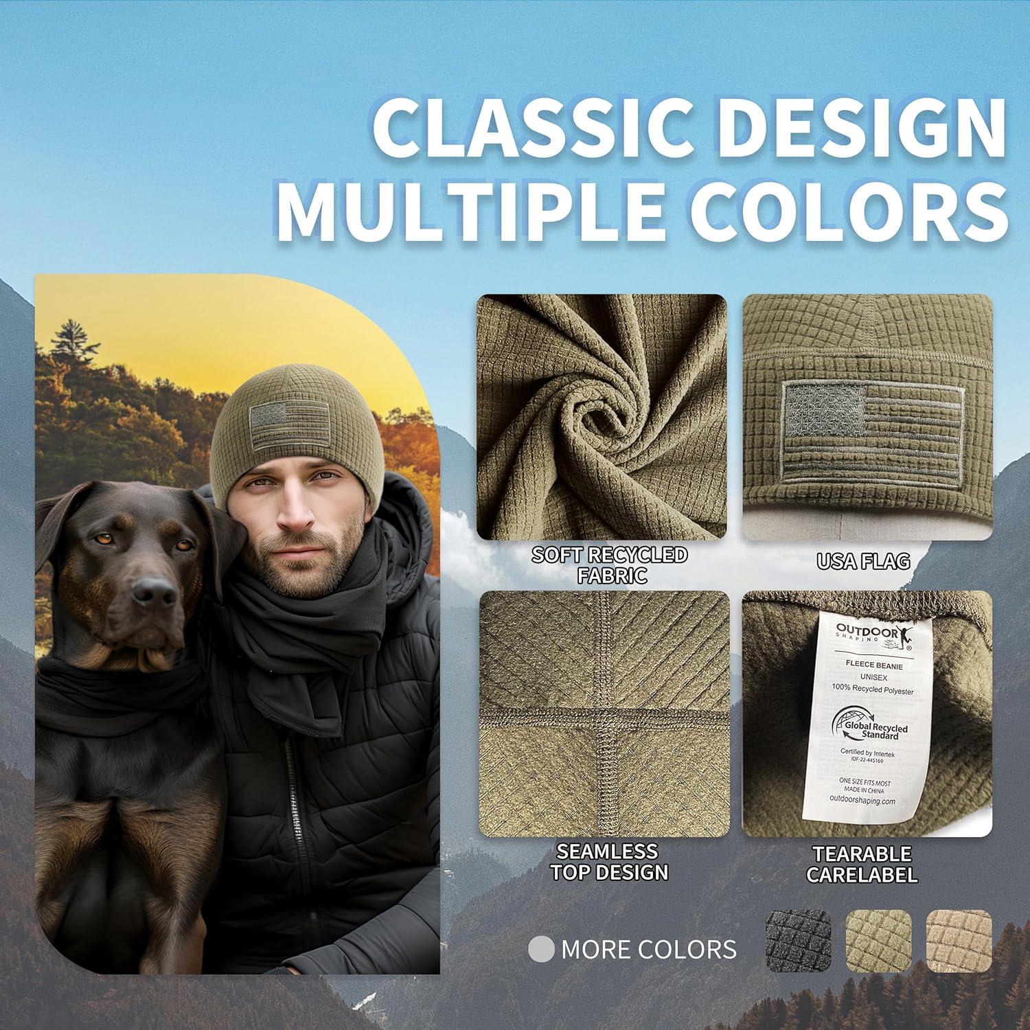 Gorro Táctico de Forro Polar Grid con Bandera Americana - Oliva