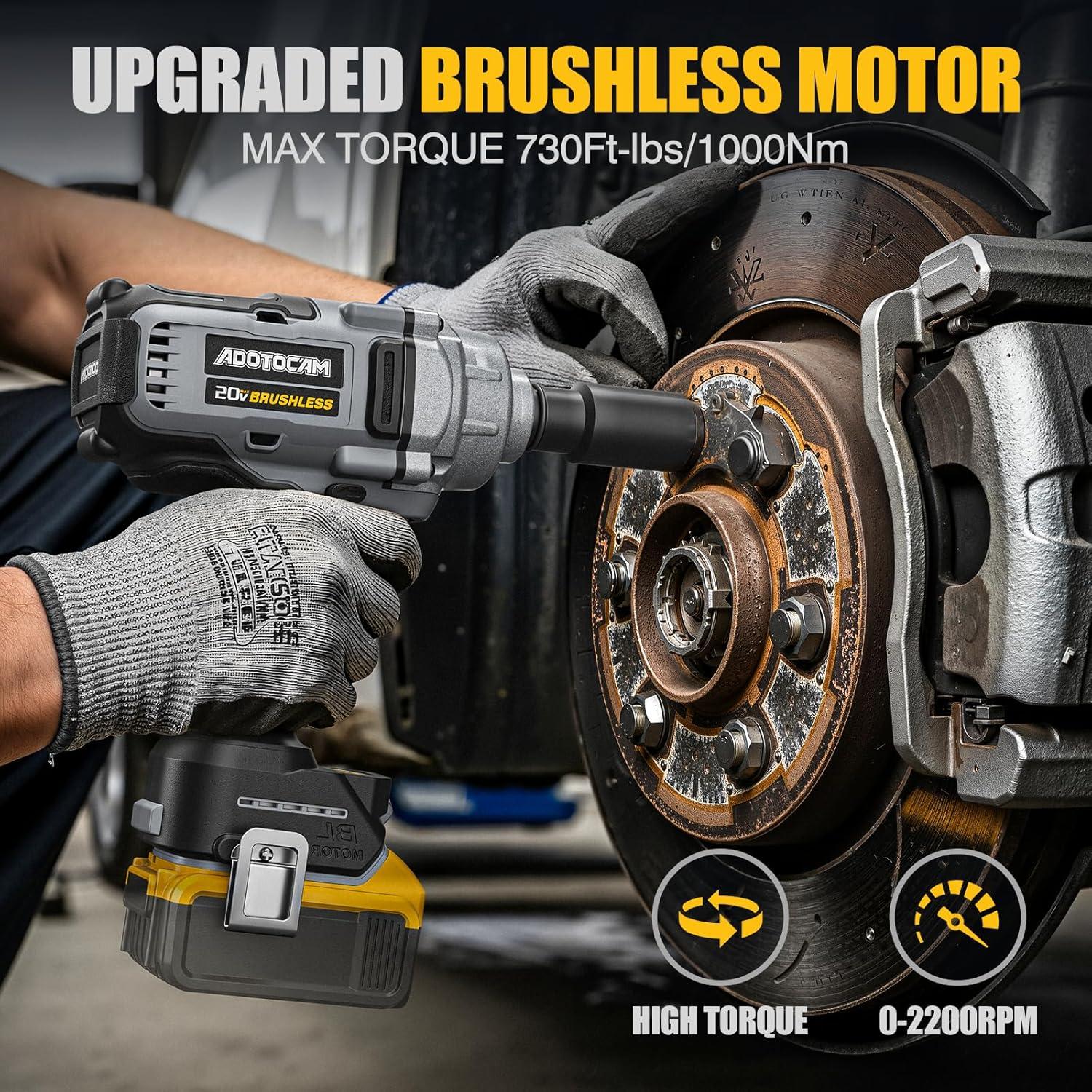 Llave de impacto inalámbrica ADOTOCAM 1/2" 1000 Nm 20V