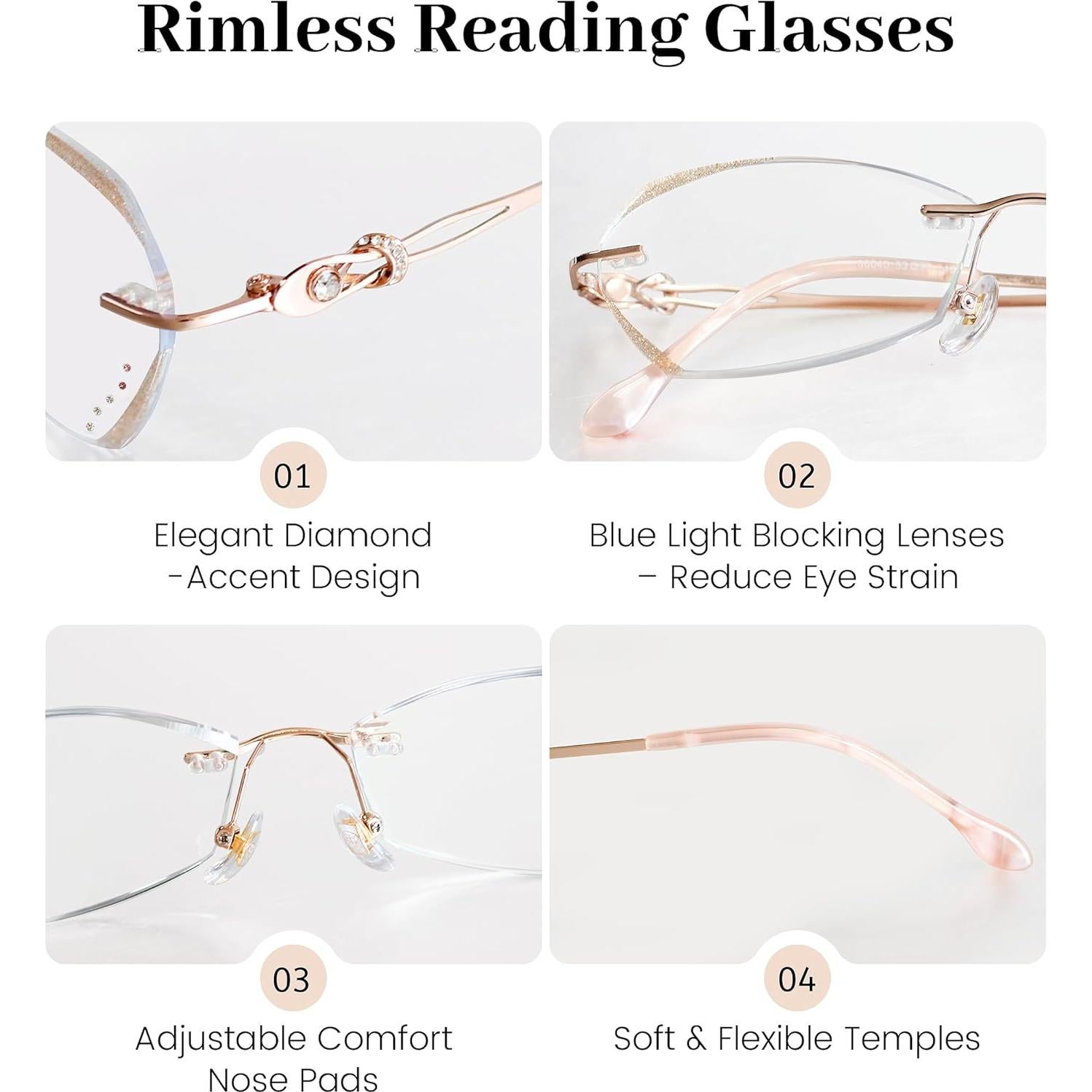 Gafas de lectura sin montura LUMIHA HD dorado rosa 1x