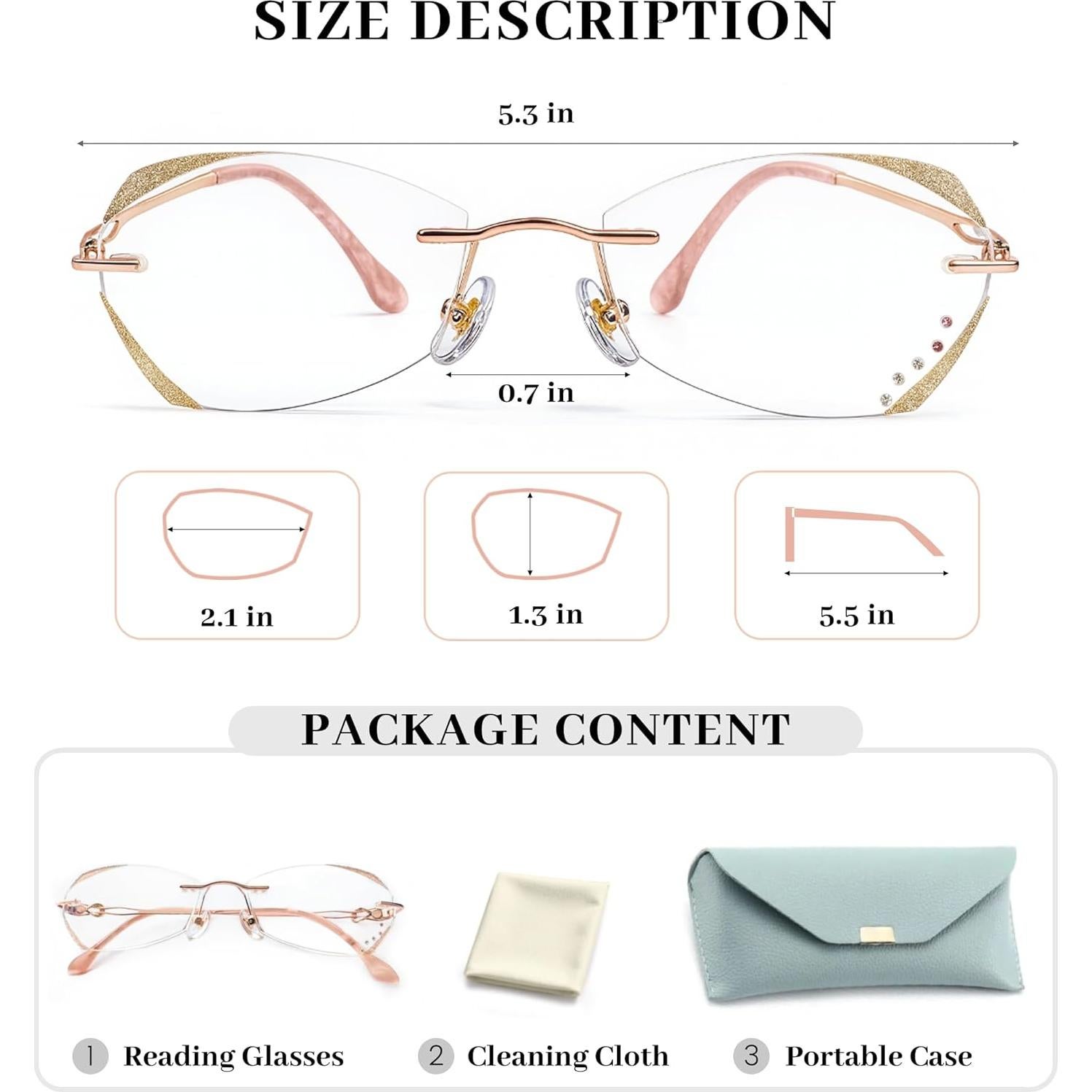 Gafas de lectura sin montura LUMIHA HD dorado rosa 1x