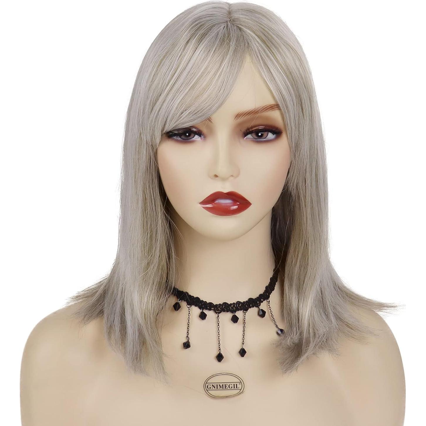 Peluca Sintética GNIMEGIL Gris Ceniza con Flequillo
