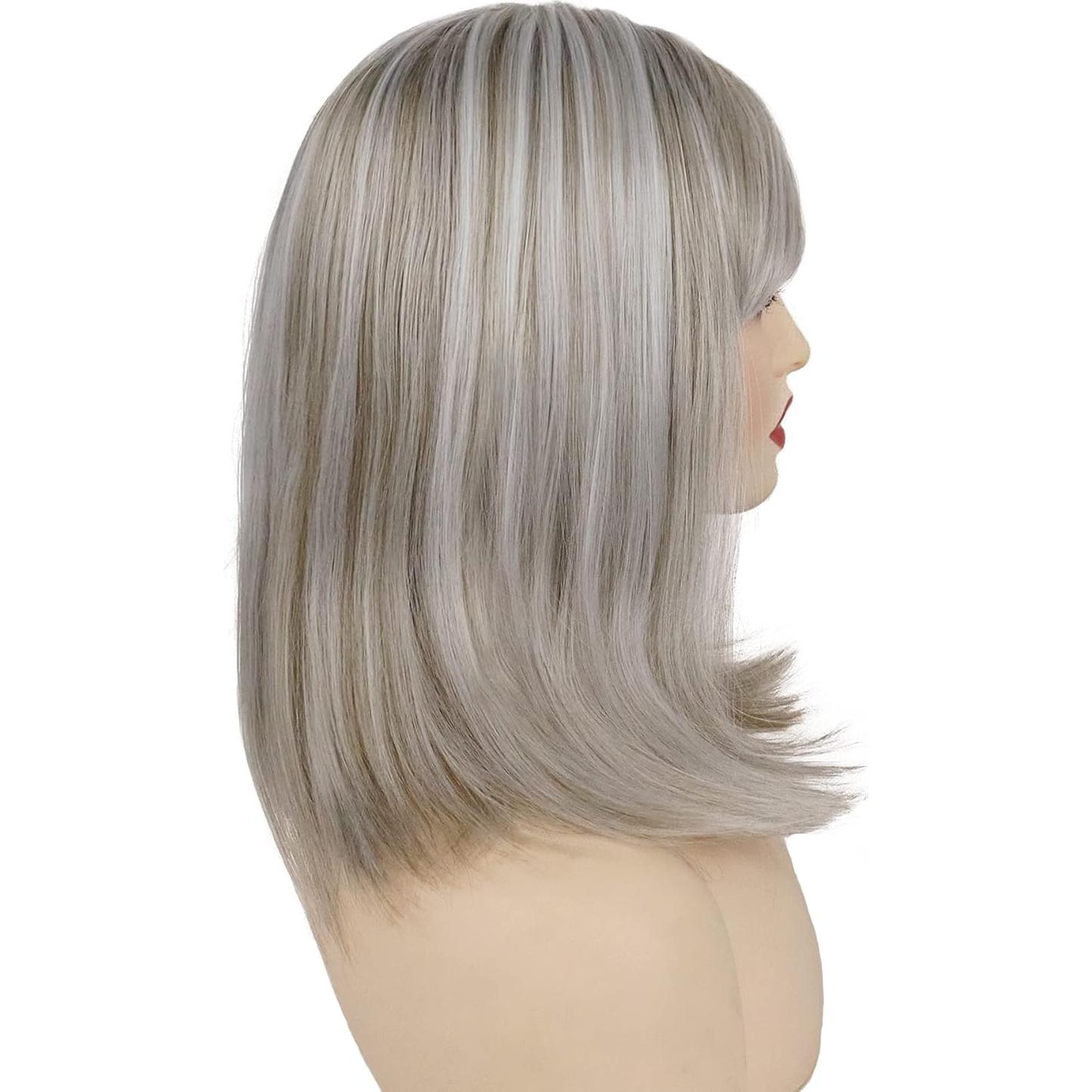 Peluca Sintética GNIMEGIL Gris Ceniza con Flequillo