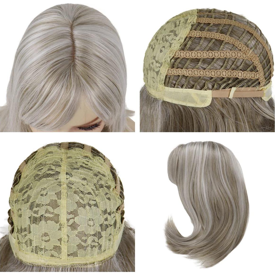 Peluca Sintética GNIMEGIL Gris Ceniza con Flequillo