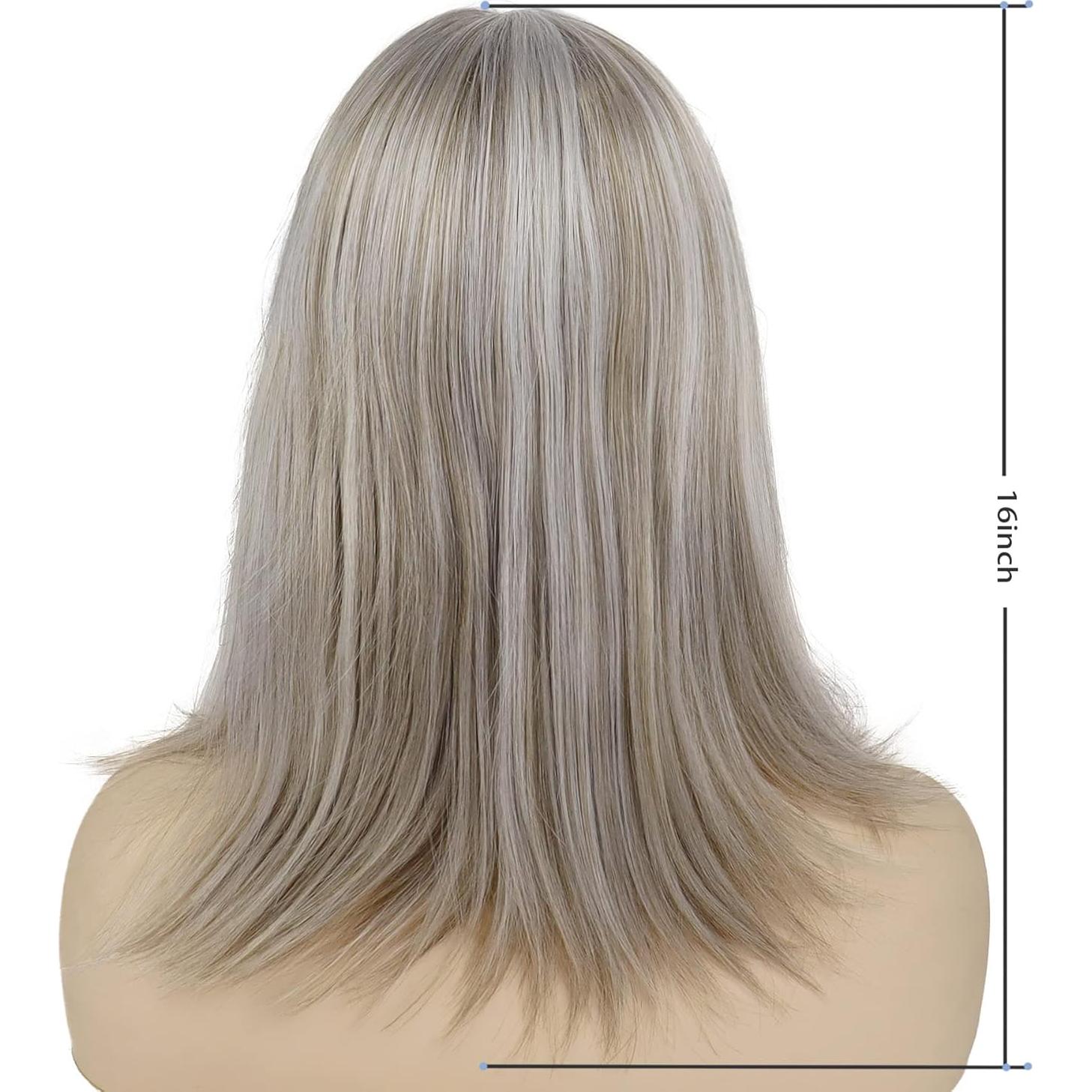 Peluca Sintética GNIMEGIL Gris Ceniza con Flequillo