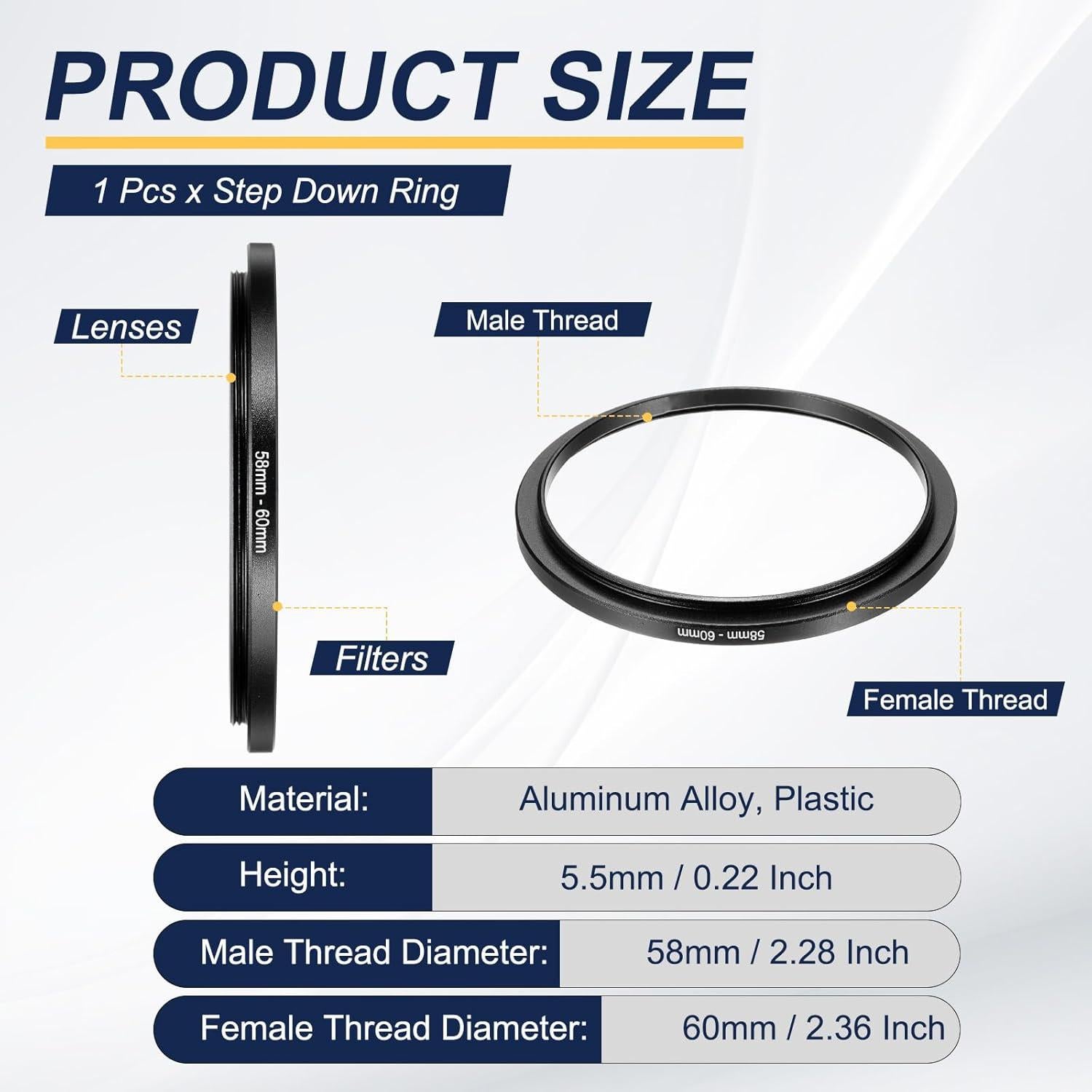 Adaptador de anillo de paso PATIKIL 58mm a 60mm para lentes DSLR