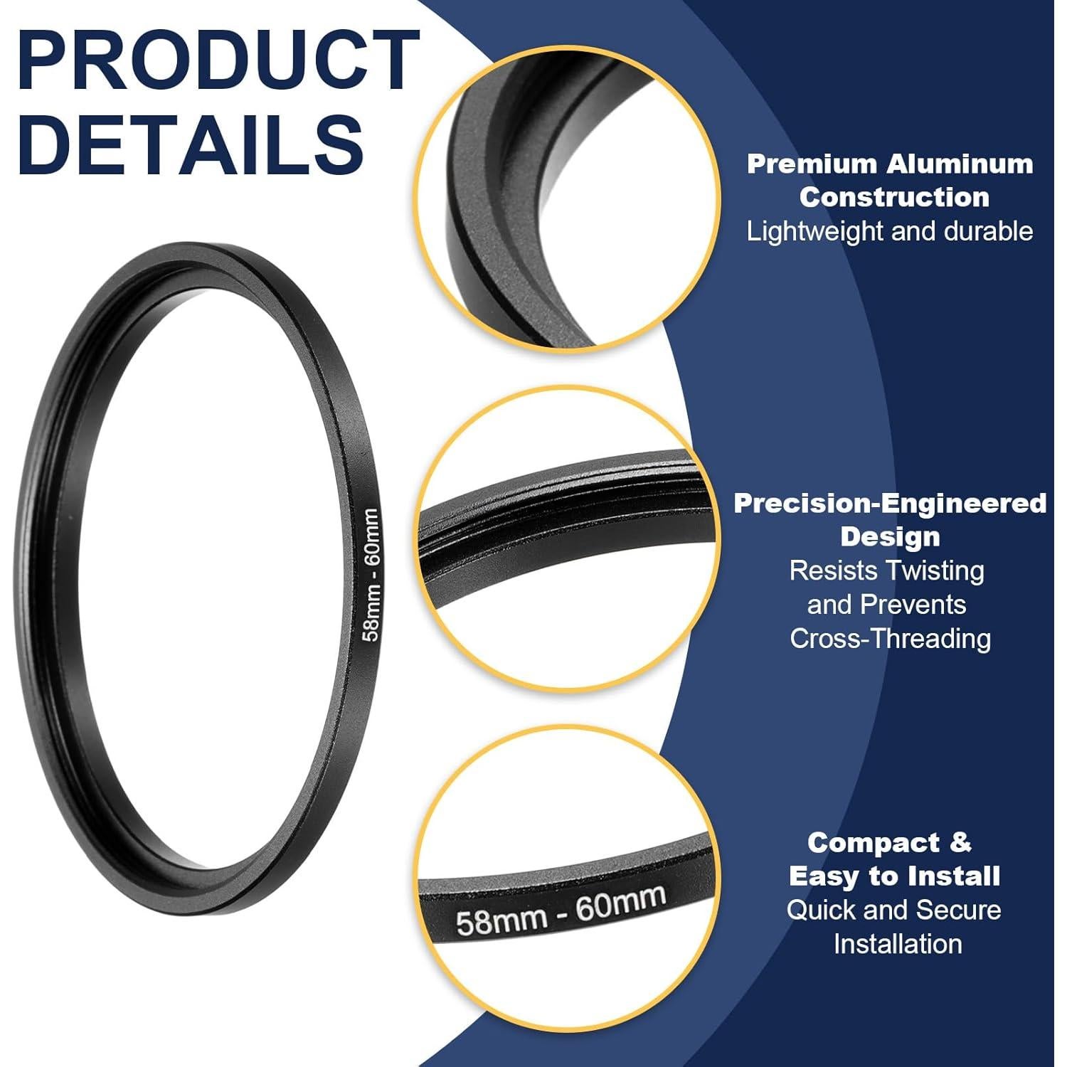 Adaptador de anillo de paso PATIKIL 58mm a 60mm para lentes DSLR