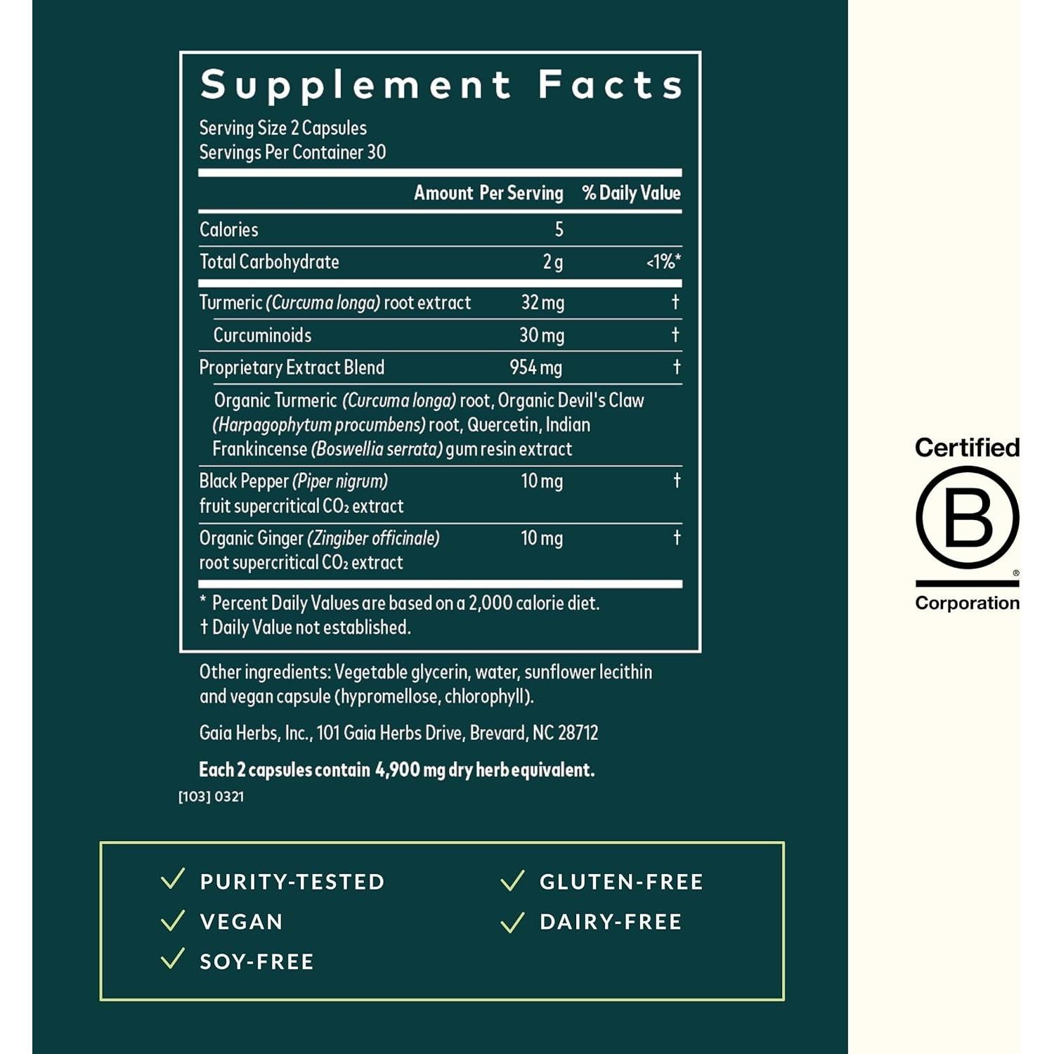 Suplemento Articular Gaia Herbs Cúrcuma Suprema 60 Cápsulas