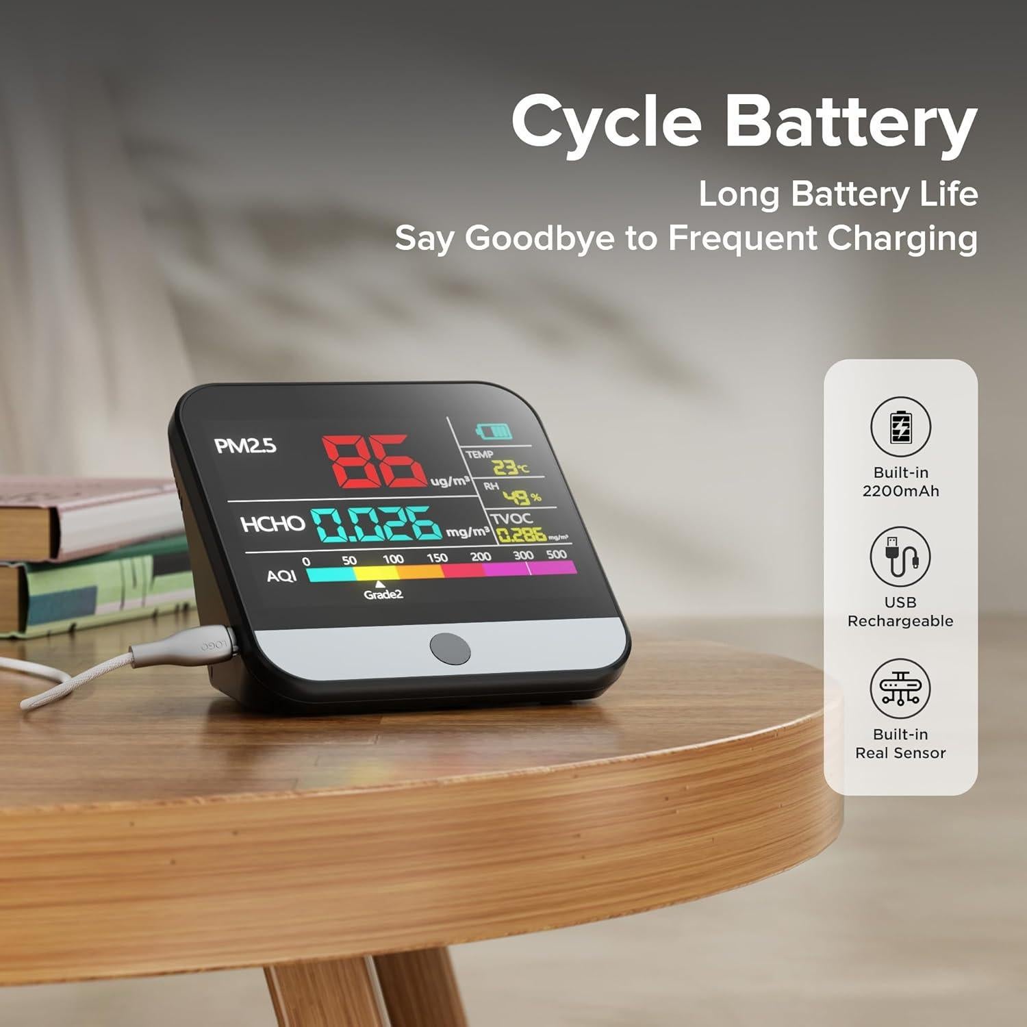 Xoopon 13 in 1 Air Quality Monitor Indoor Portable PM1|PM2.5|PM10|TVOC|Formaldehyde|Temp|Humidity and 6AQI Detector with Beep Alarm,Easy to Use,Highly Accurate Air Quality Tester for Home,Office