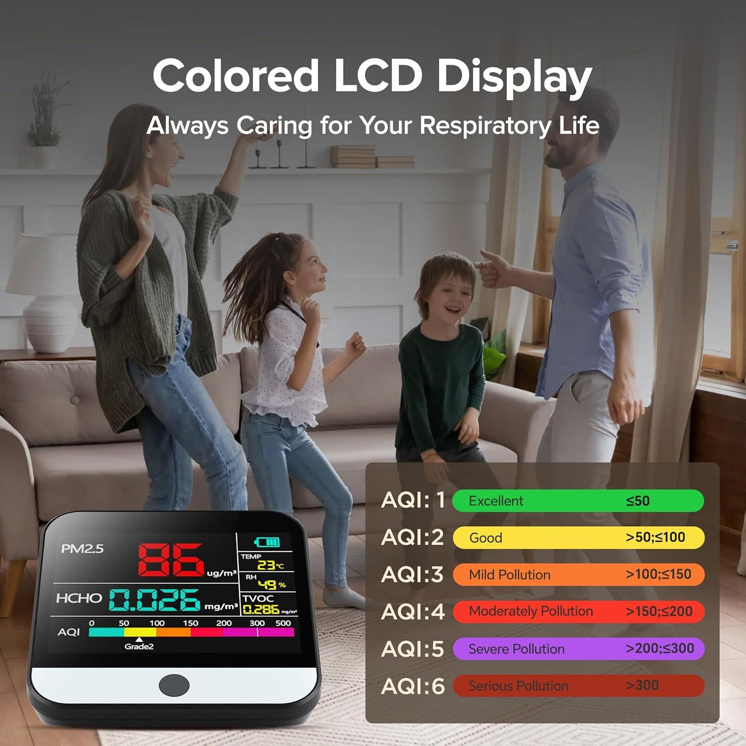 Xoopon 13 in 1 Air Quality Monitor Indoor Portable PM1|PM2.5|PM10|TVOC|Formaldehyde|Temp|Humidity and 6AQI Detector with Beep Alarm,Easy to Use,Highly Accurate Air Quality Tester for Home,Office