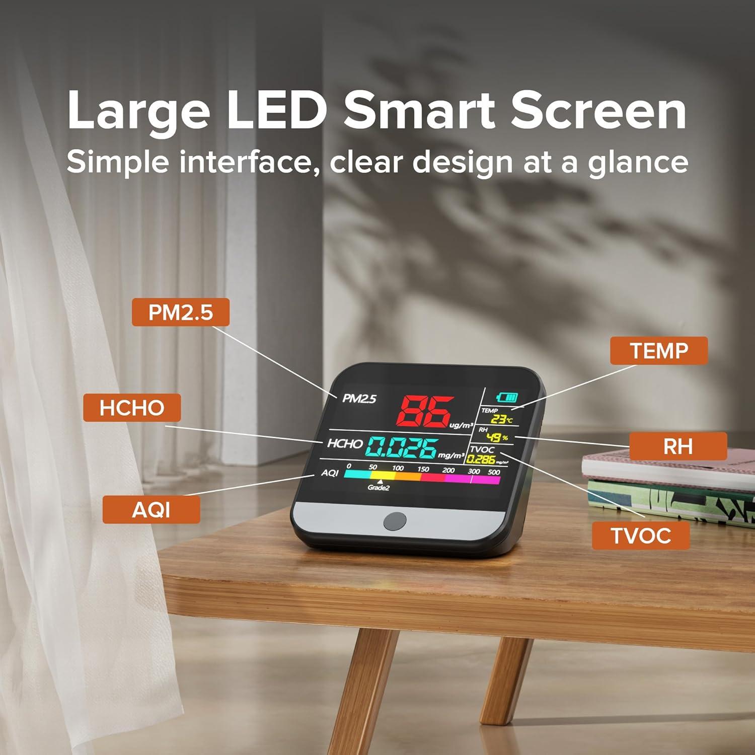 Xoopon 13 in 1 Air Quality Monitor Indoor Portable PM1|PM2.5|PM10|TVOC|Formaldehyde|Temp|Humidity and 6AQI Detector with Beep Alarm,Easy to Use,Highly Accurate Air Quality Tester for Home,Office