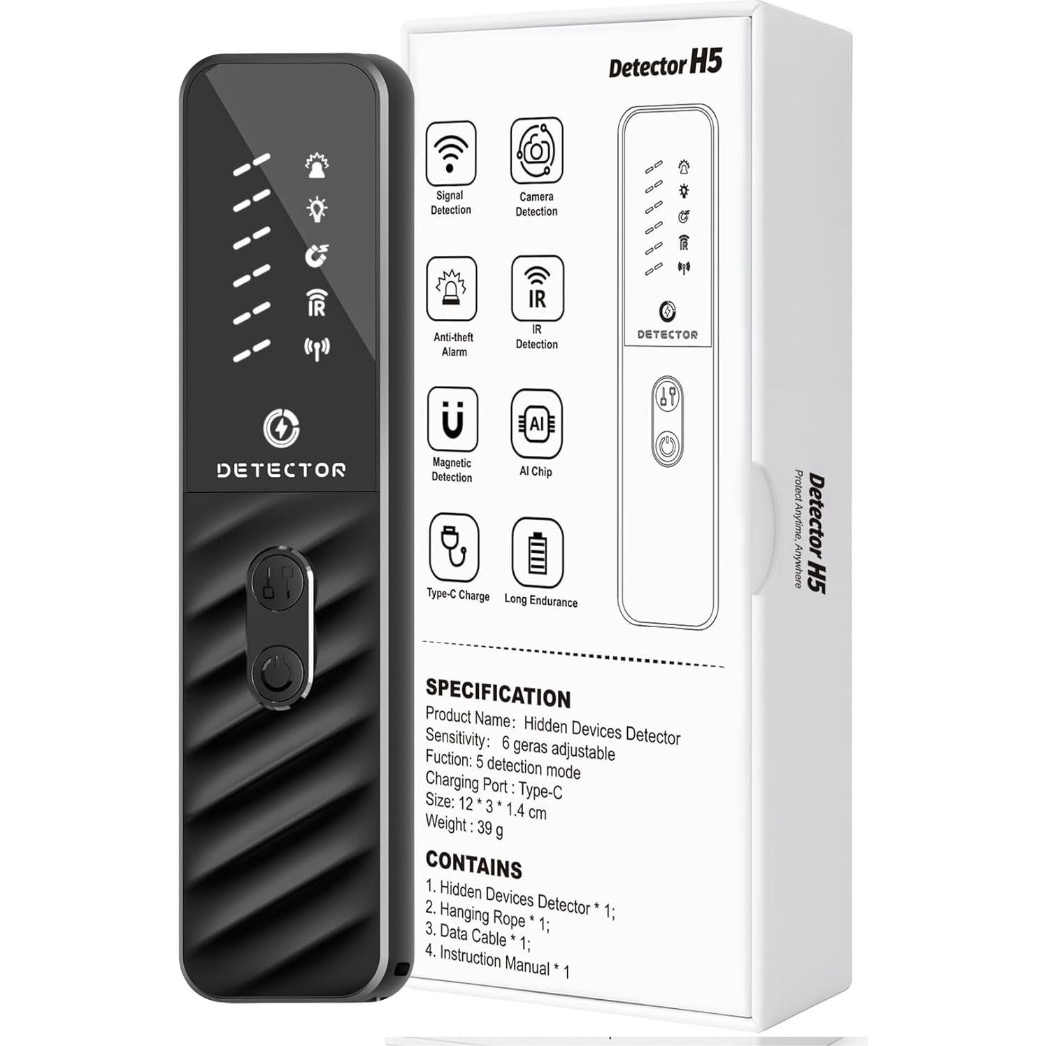 Detector de Cámaras Ocultas Huwrmcl H5 - Alarma Antirrobo