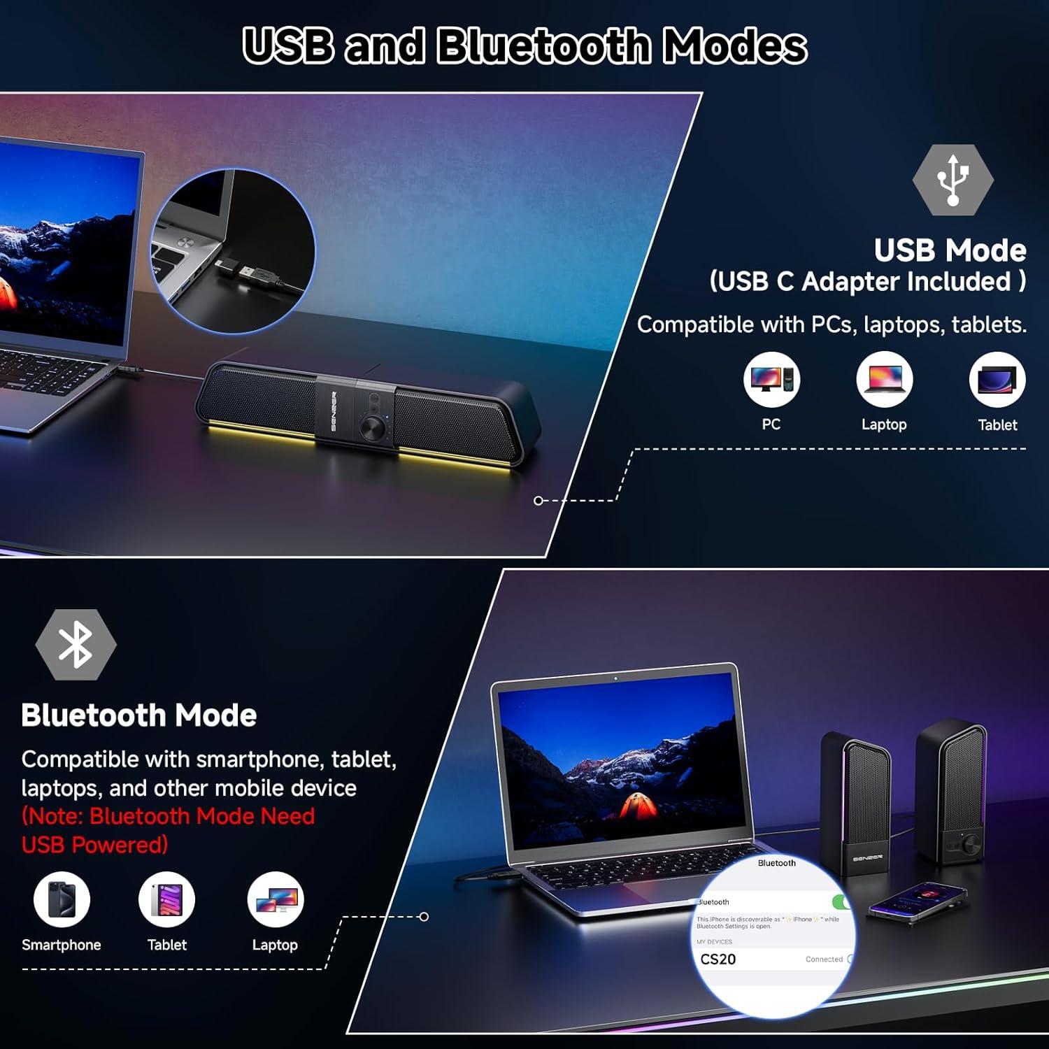 Altavoces Bluetooth SENZER CS20 2 en 1 con Luz RGB