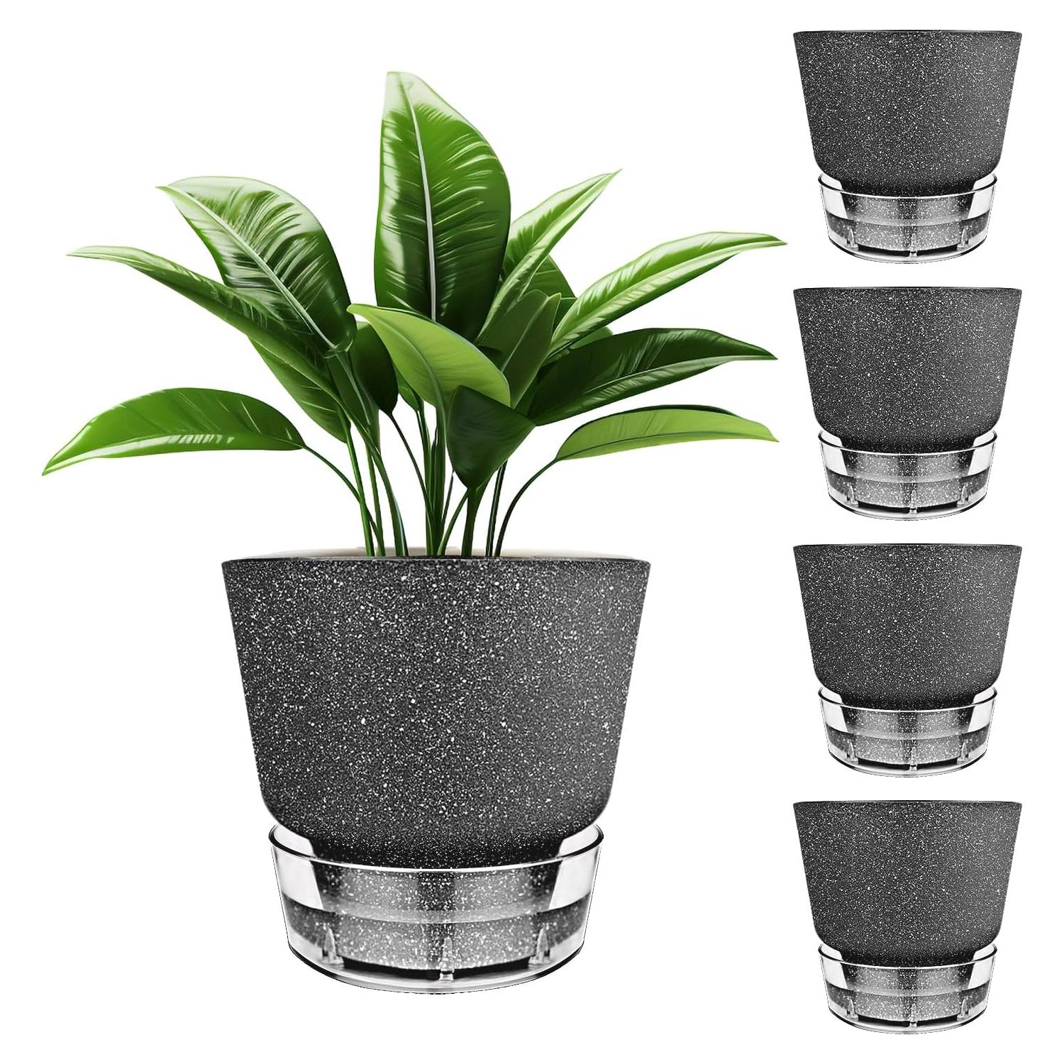 Maceta Autorriego HYNZ 15 cm 5 Piezas Negro Frosted