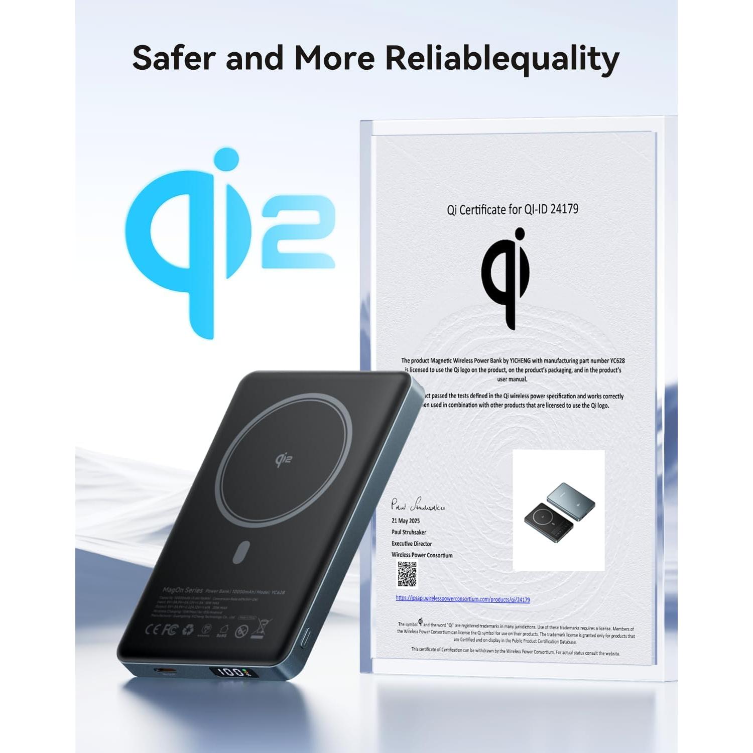 Cargador Portátil Kuulaa MagSafe 10000mAh Qi2 15W USB-C Gris