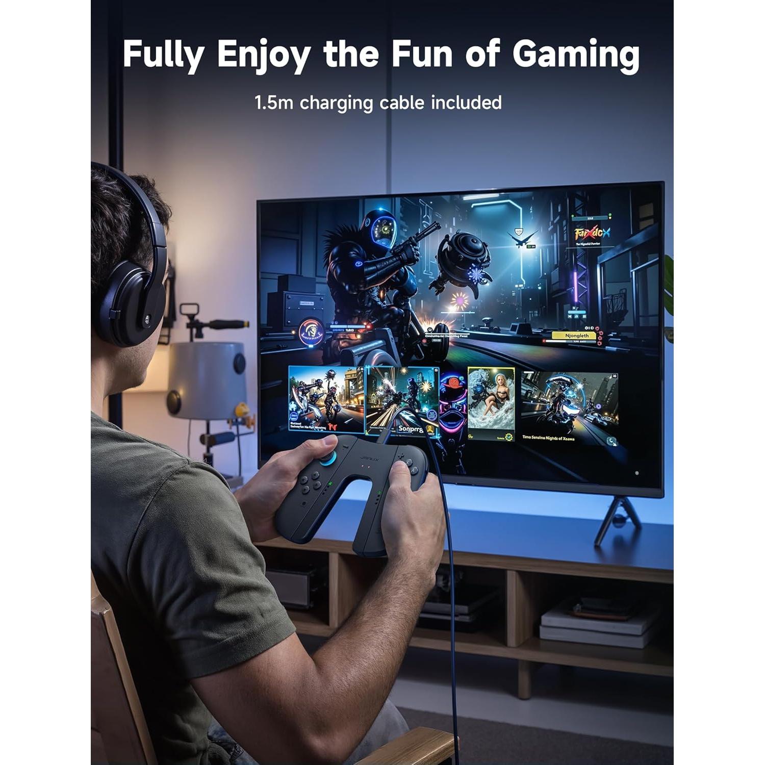 JSAUX Switch 2 Charging Grip for Nintendo Switch 2, Magnetic Grip Controller Compatible with Switch 2 Joycons, Play While Charging with LED Indicator& 1.5m/4.9ft Charger Cable-Black