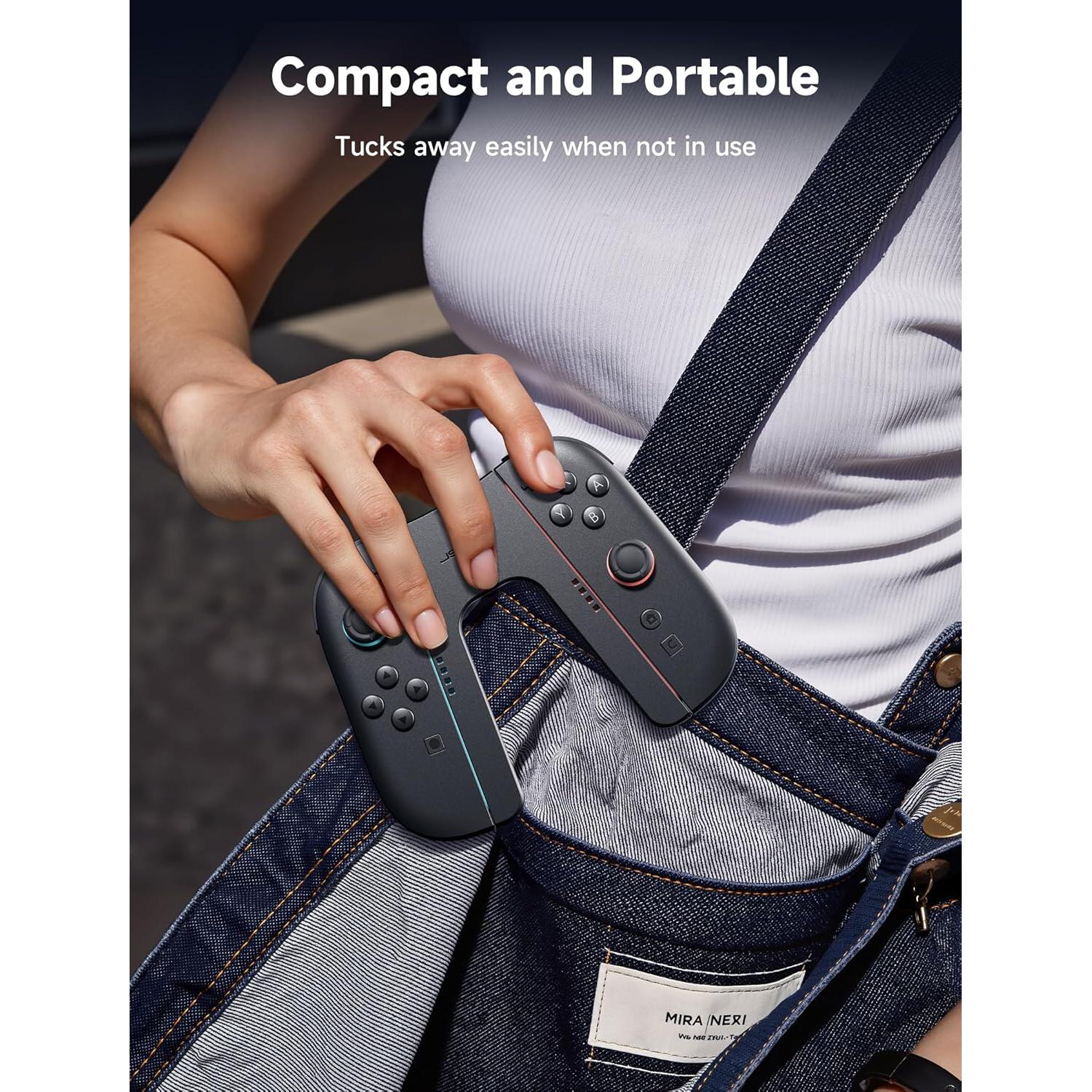 JSAUX Switch 2 Charging Grip for Nintendo Switch 2, Magnetic Grip Controller Compatible with Switch 2 Joycons, Play While Charging with LED Indicator& 1.5m/4.9ft Charger Cable-Black