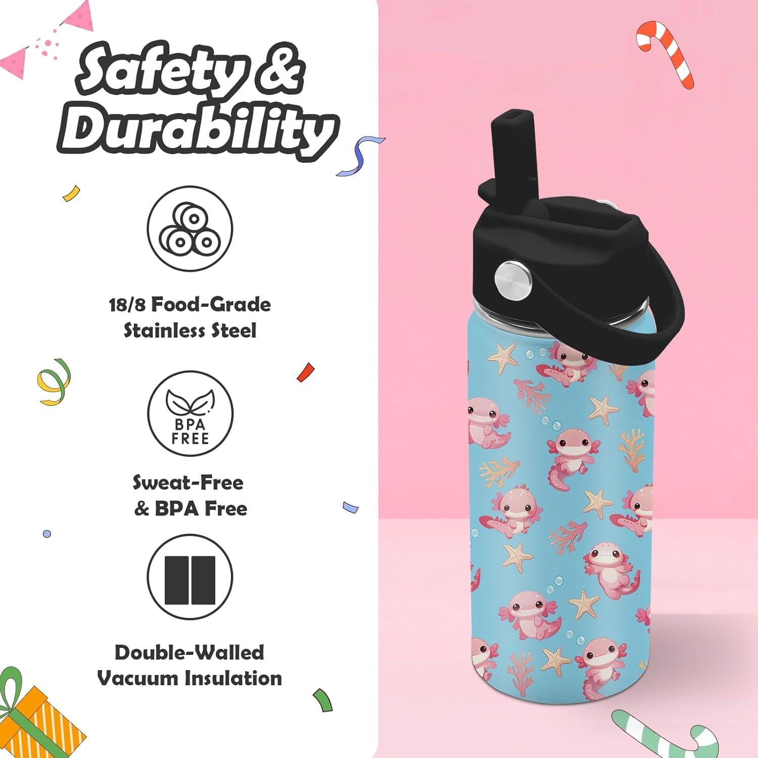 Botella de Agua Axolotl ROVOZAR 16oz Acero Inoxidable Aislada