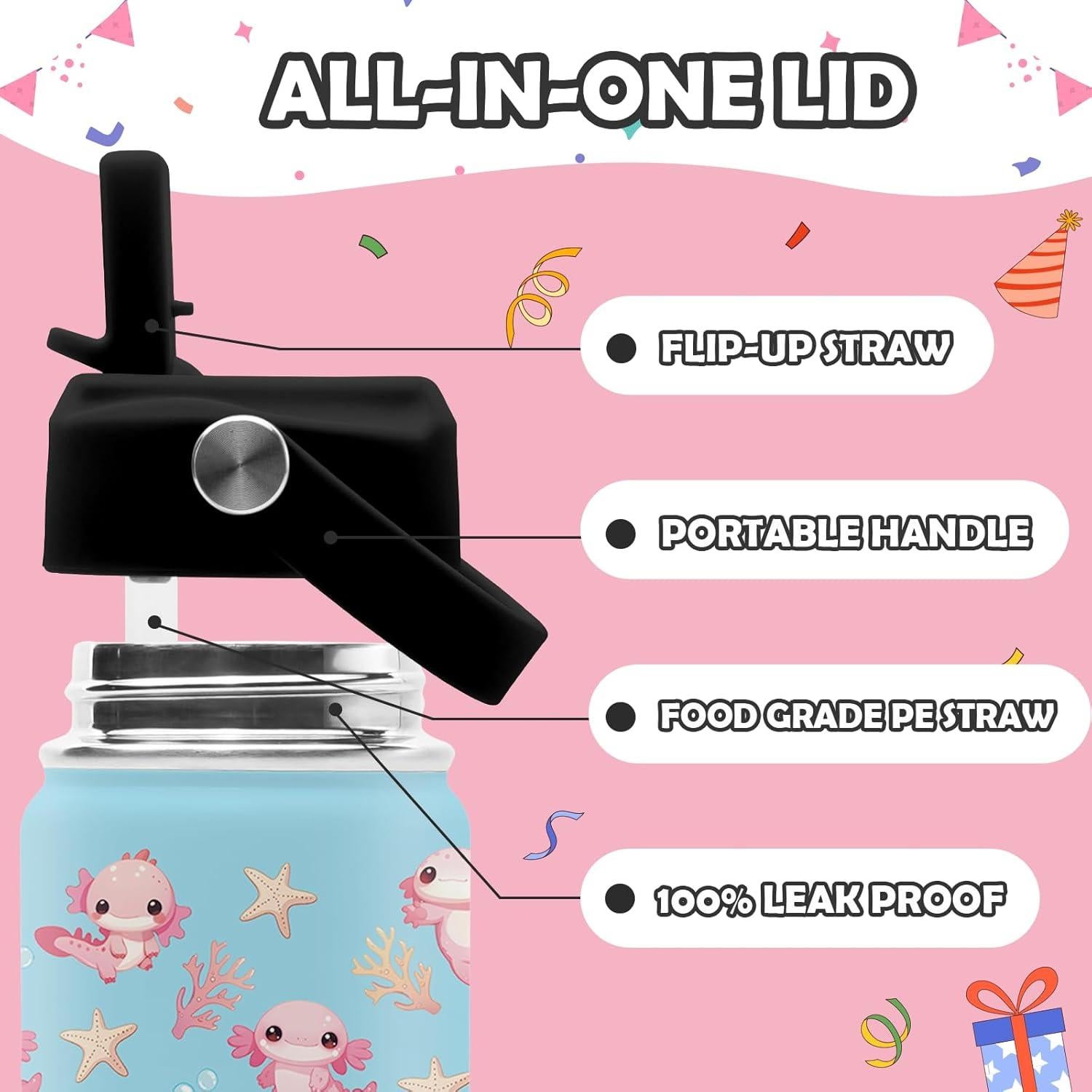 Botella de Agua Axolotl ROVOZAR 16oz Acero Inoxidable Aislada