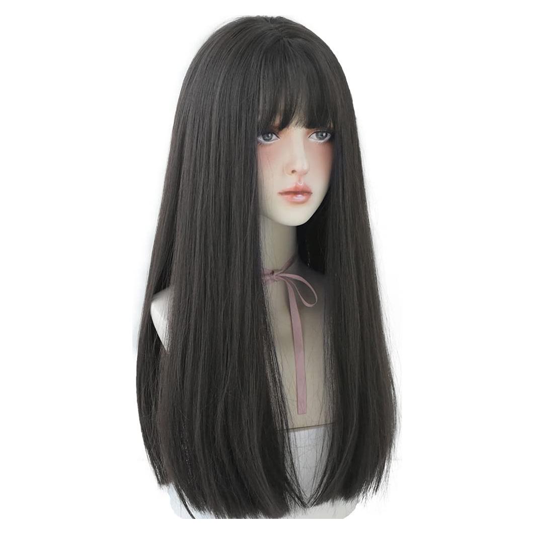 Peluca Sintética Negra URCGTSA 55.88 cm Larga con Flequillo