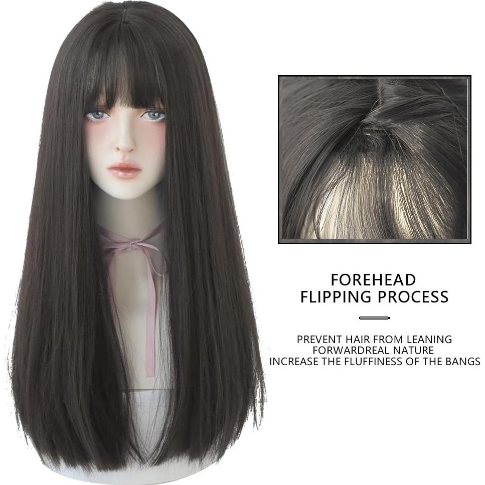 Peluca Sintética Negra URCGTSA 55.88 cm Larga con Flequillo