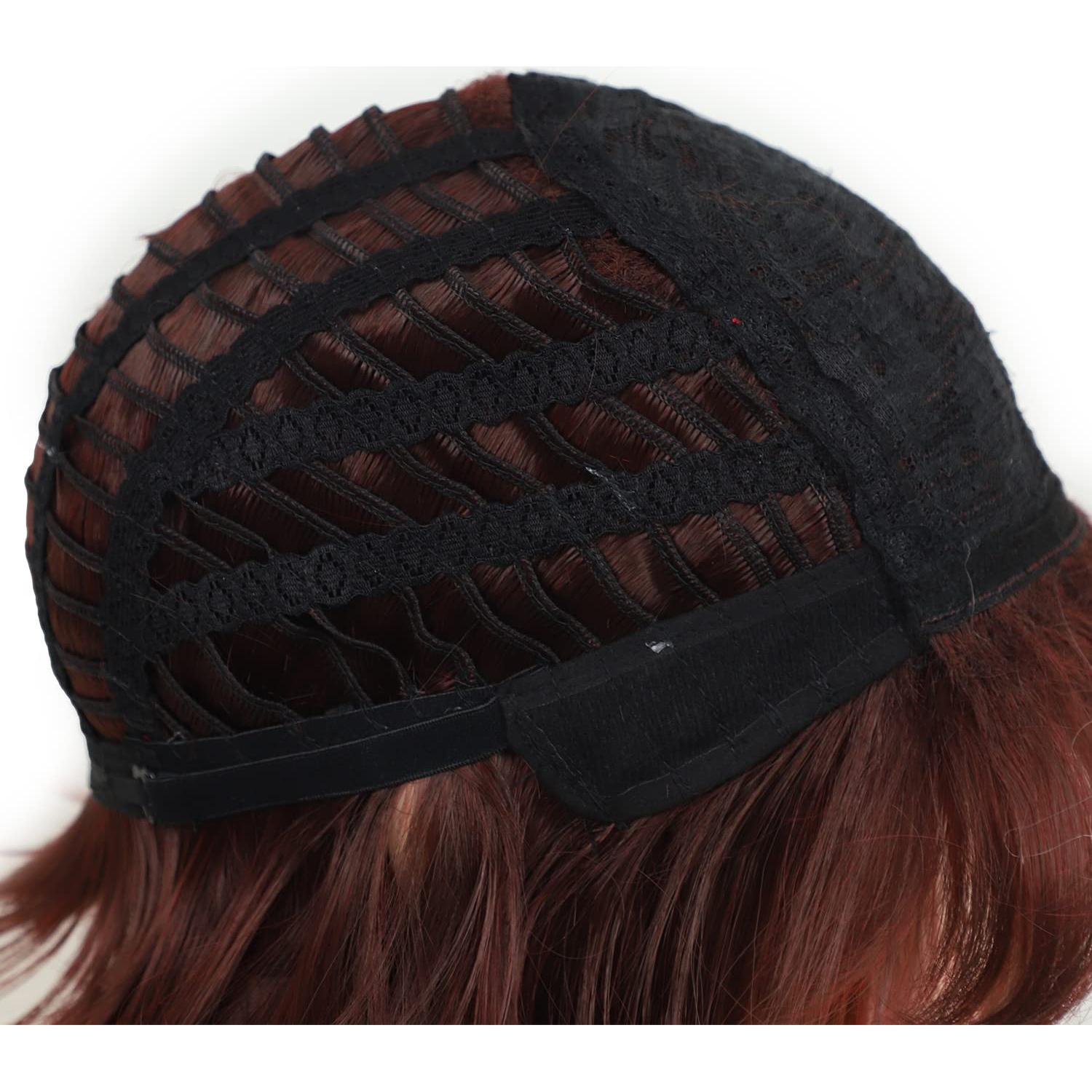 Peluca Bob Corto Burdeos con Mechas Rojas y Flequillo