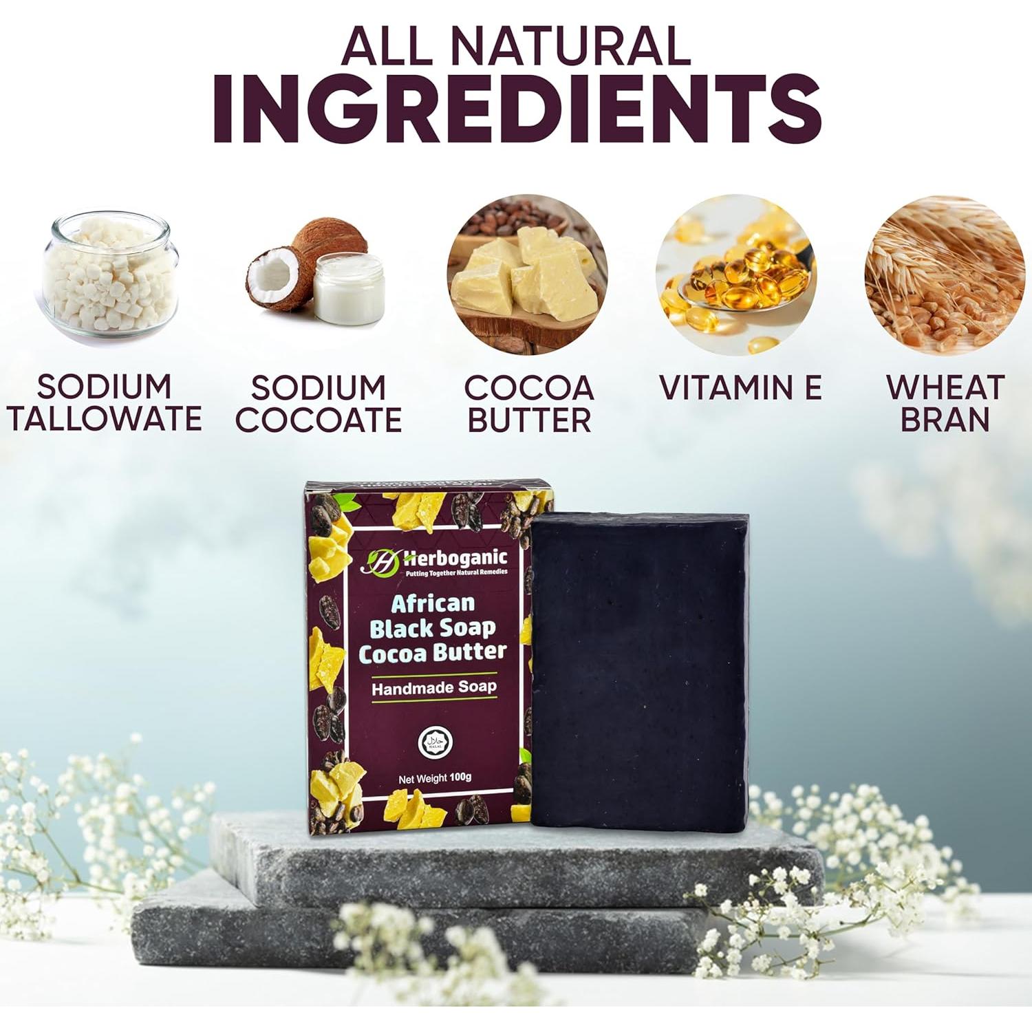 Jabón Negro Africano Herboganic con Manteca de Cacao 100g