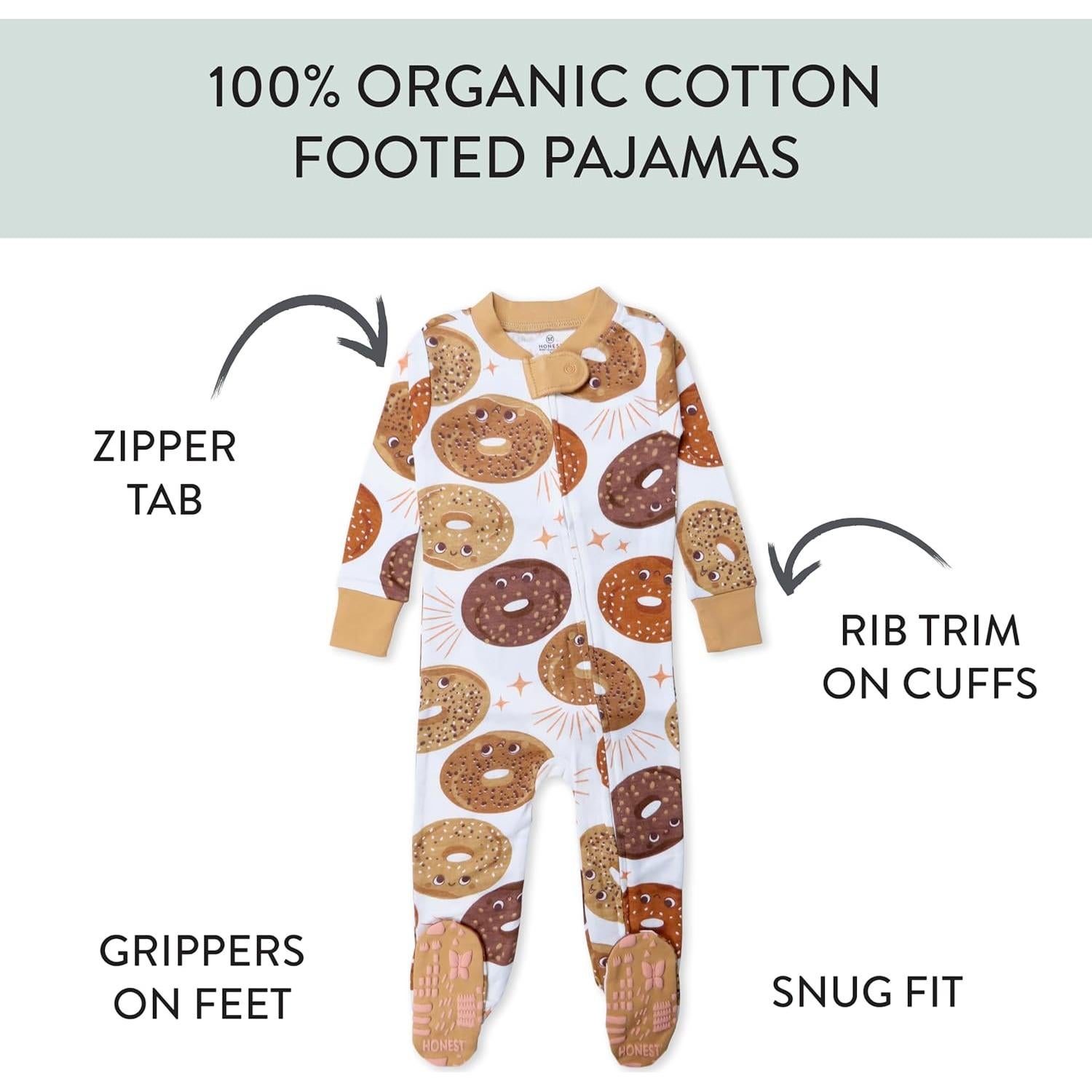 Pijamas con pies antideslizantes HonestBaby 100% algodón orgánico 12 meses